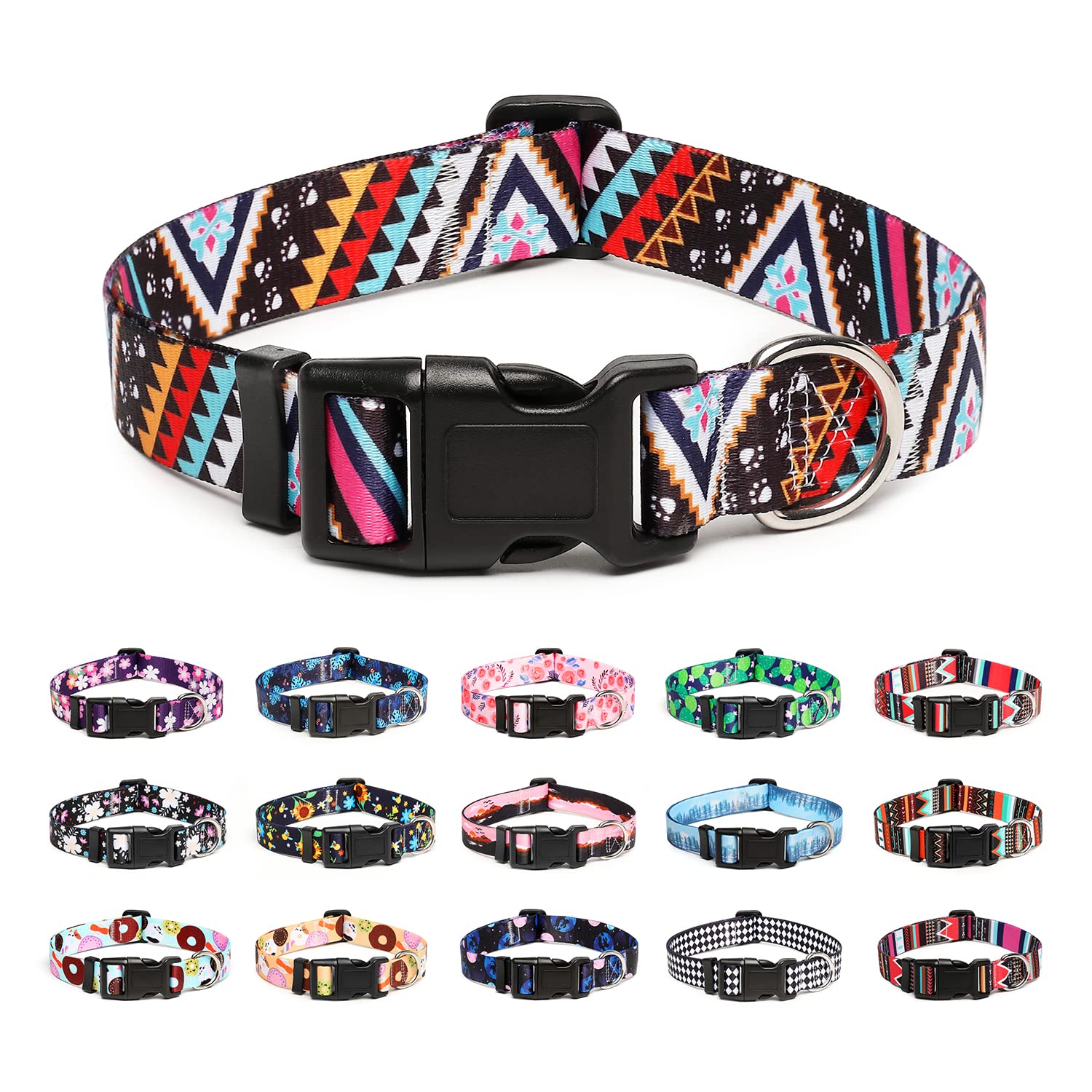 Mercano Adjustable Dog Collar - Special Design Patterns, Soft Nylon Comfortable Durable Pet Collar For Small Medium Large Dogs (S, Ethnic Pink)