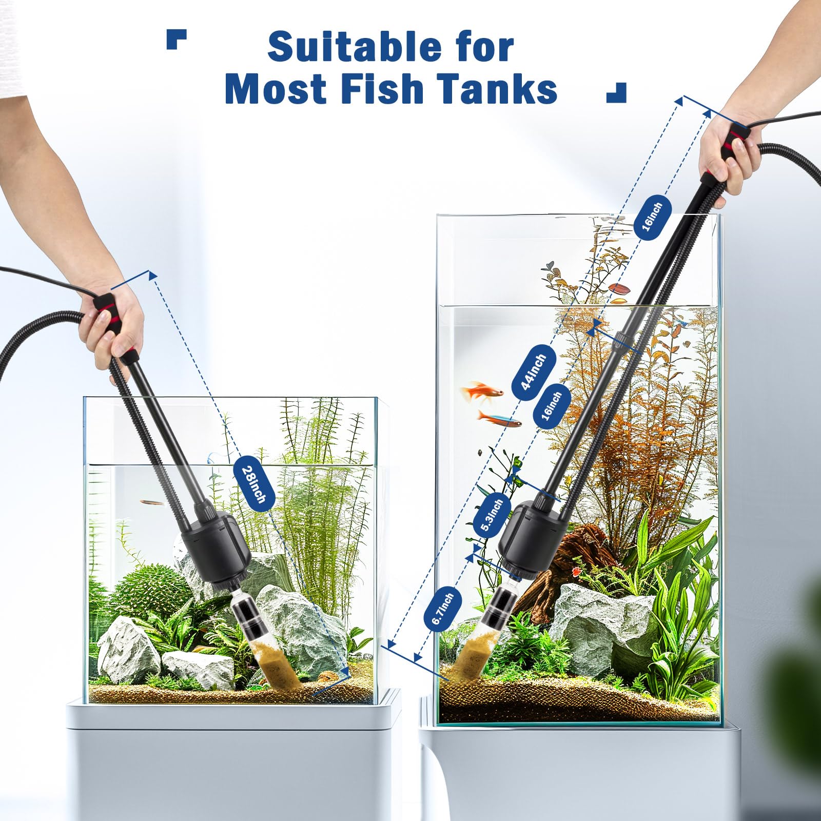 AQQA Electric Aquarium Gravel Cleaner Kit - 6 in 1 Fish Tank Vacuum, 20W 320GPH, Black, Model FUS-AQ013