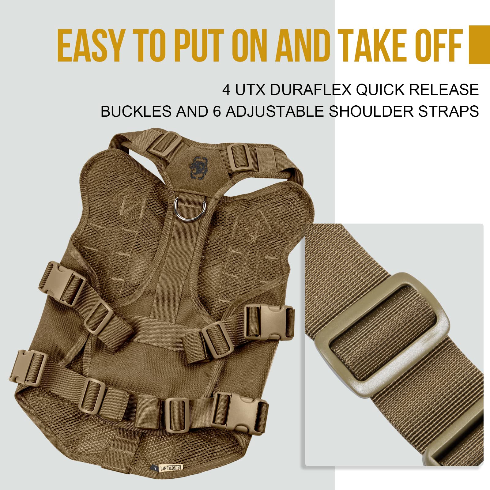 Onetigris No Pull Tactical Dog Harness For Medium Dog, Aire Mesh Dog Vest Harness, Breathable Military Dog Molle Vests With Hand