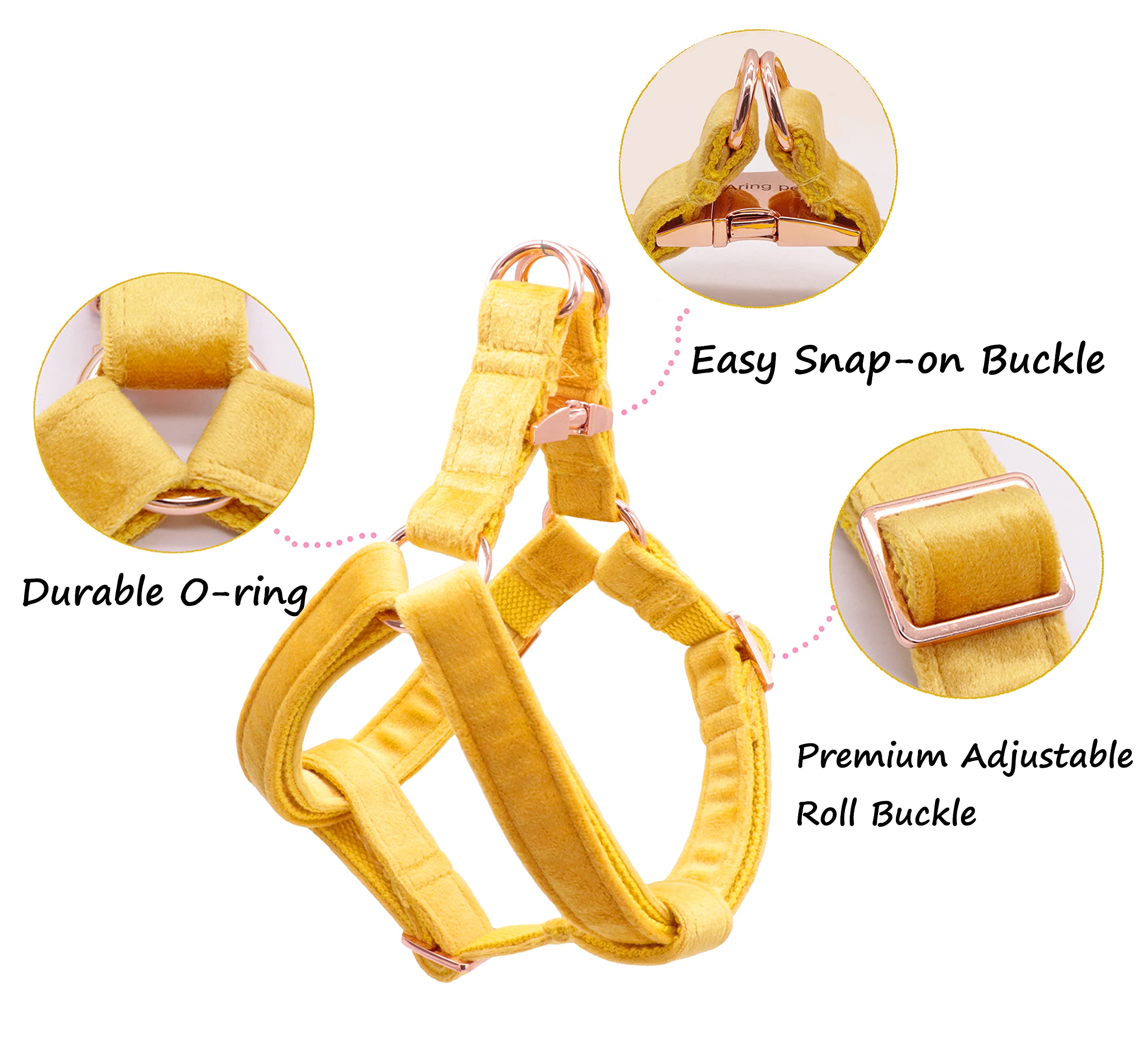 ARING PET Velvet Dog Harness, Medium, Yellow, Elegant, Unique, Safe Design, Velvet Material, Durable Metal Buckle
