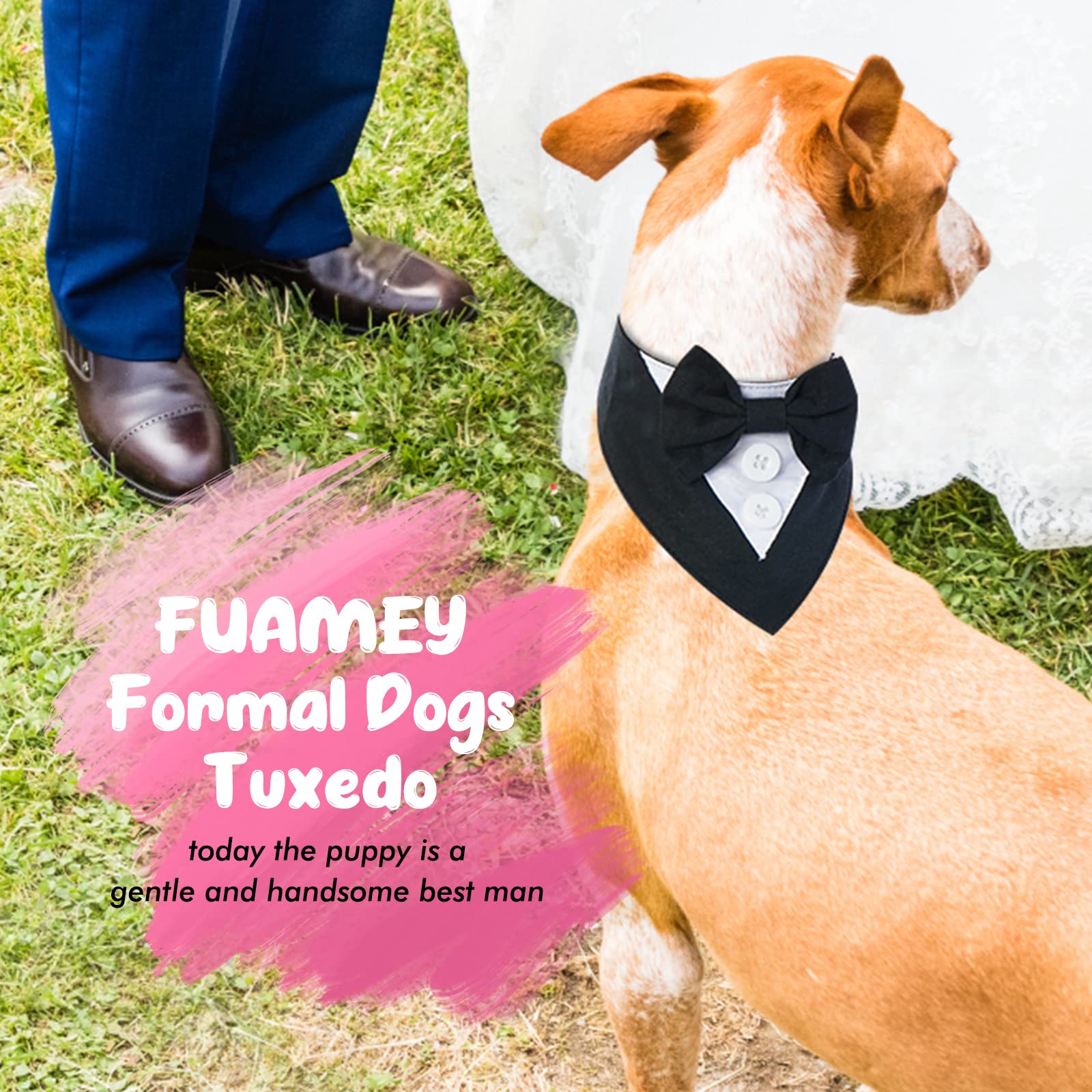 Fuamey Dog Tuxedo,Formal Dog Wedding Bandana Dog Collar With Bow Tie Dog Birthday Costume Adjustable Pet Party Tux Dog Wedding Attire,Dog Valentines Outfit Cosplay For Small Medium Large Pets Grey L