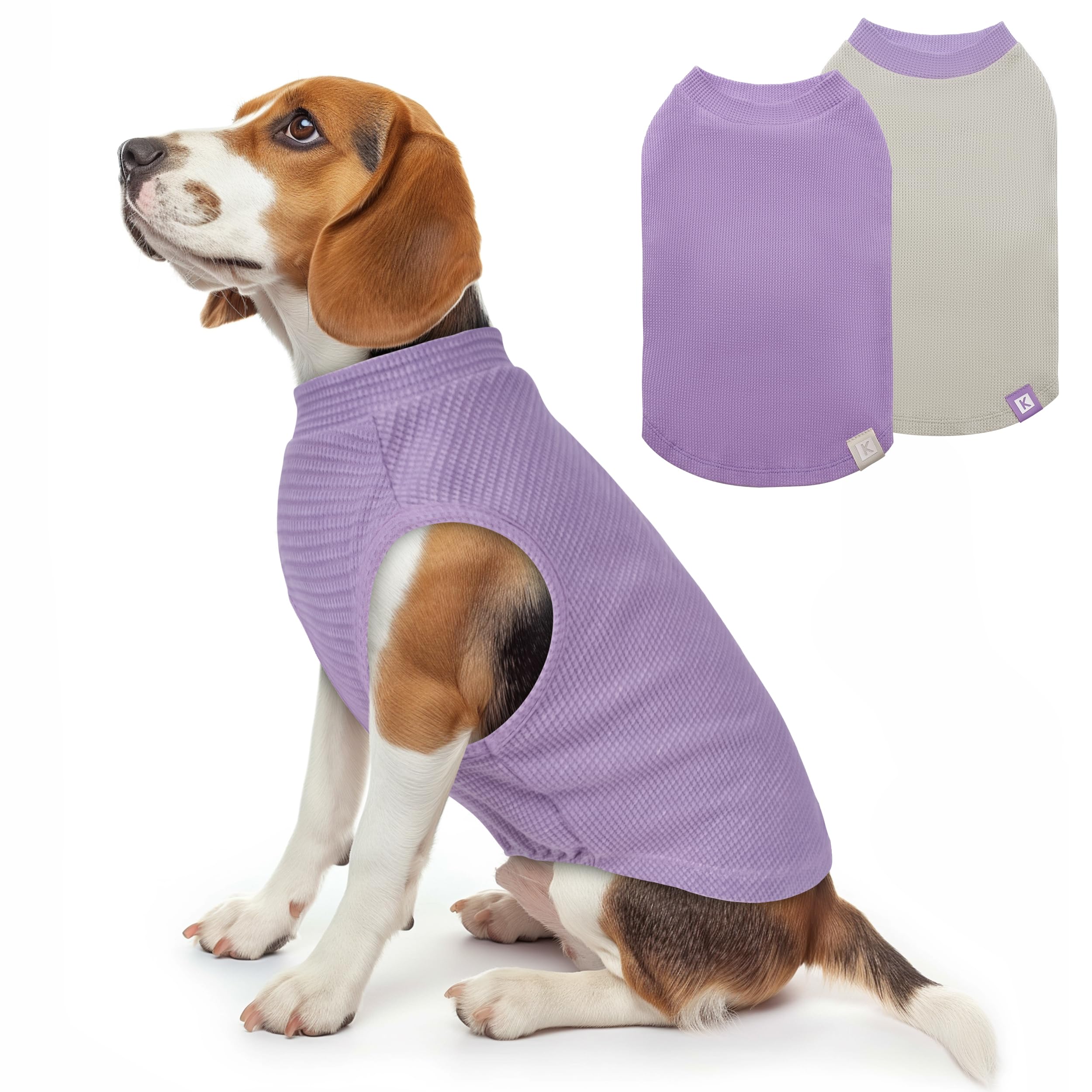 Kyeese 2Pack Dog T-Shirts Waffle, Stretchy T-Shirts, Lightweight Tank Top, Sleeveless Vest, Breathable, Xx-Large, Purple + Grey