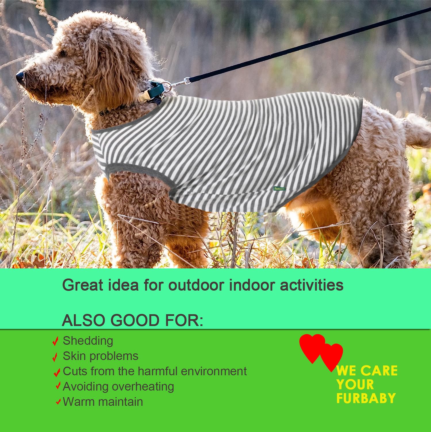 Sychien Dog Combed Cotton Tee Shirts,Soft Breathable Sun Protection Small Puppy T-Shirt For Boy Girl Dogs,2 Pack Grey White Stri