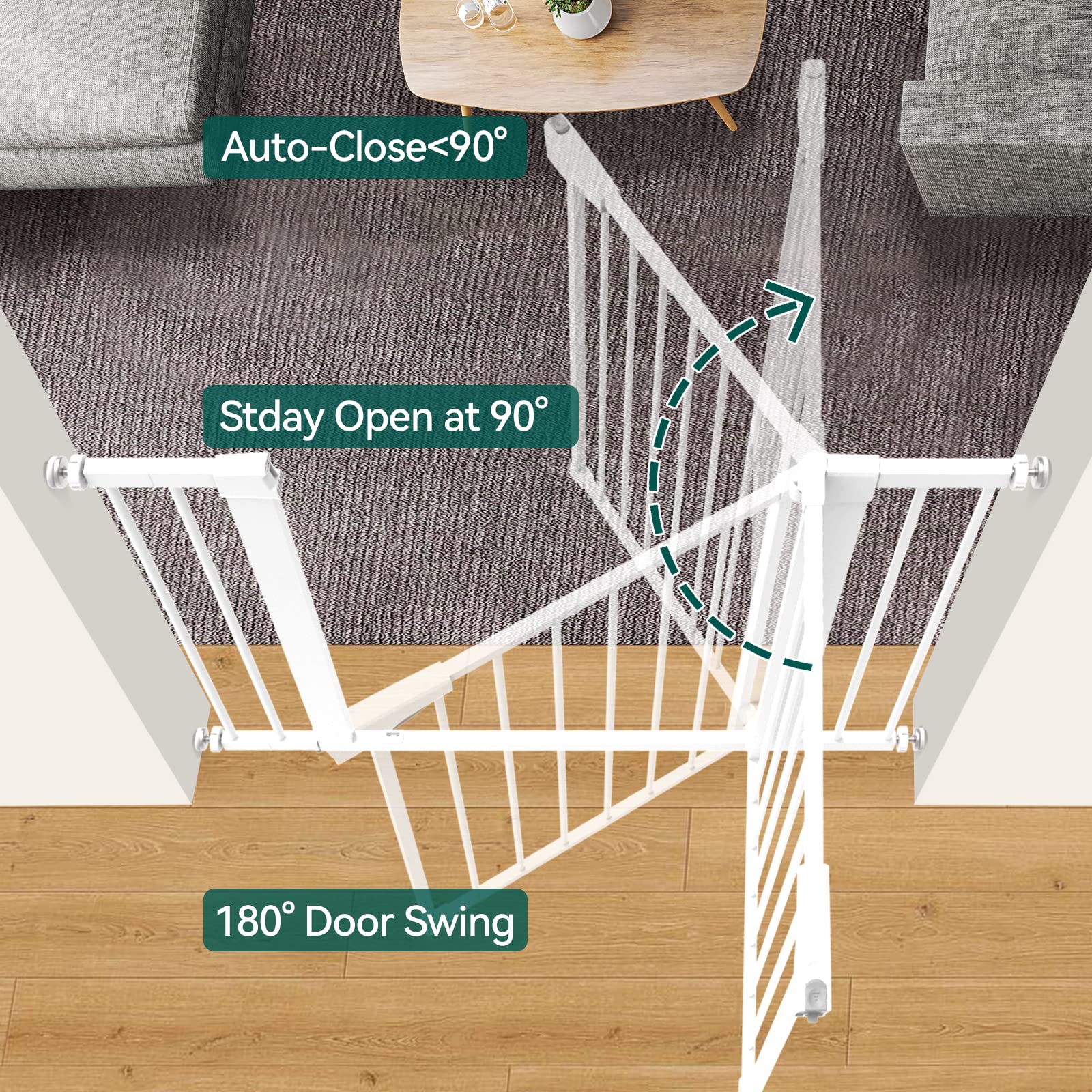 BABELIO 36" Extra Tall Dog Gate - Pressure Mounted, 26-40" Wide, Metal, Easy Install, White, Model CB-M-101