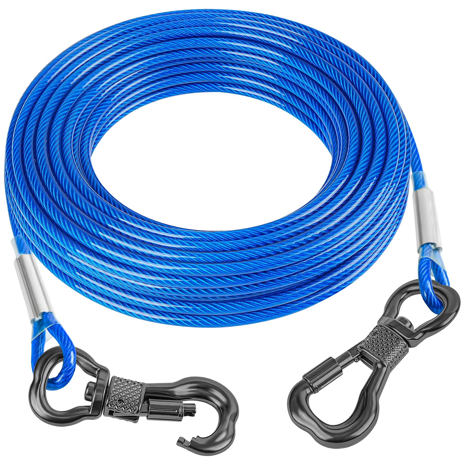 Tresbro 30Ft Reflective Tie Out Cable For Dogs Up To 250 Pounds, Steel Wire Lead Leash Cable With Stainless Rotatable Clip, Ligh