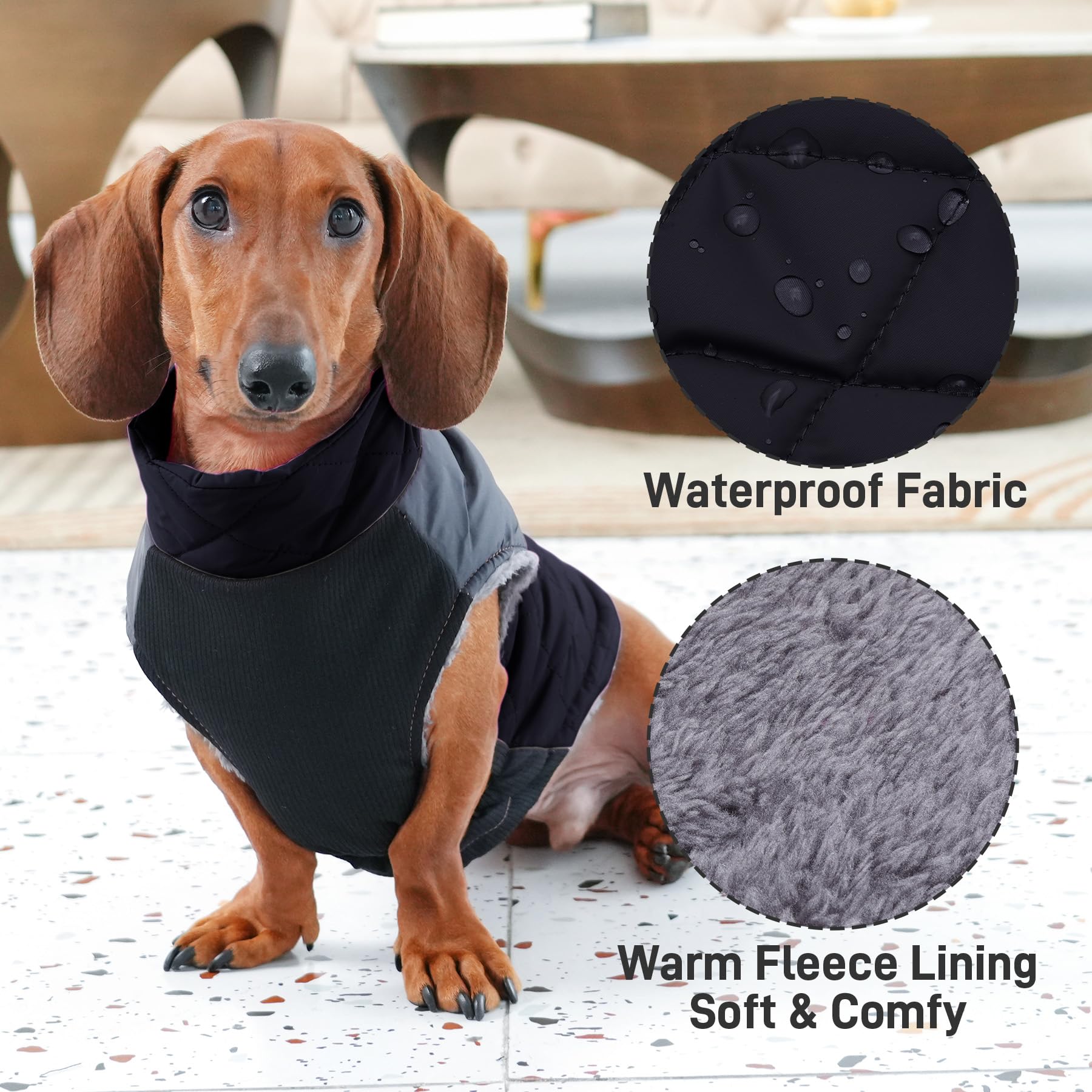 Joydaog Warm Fleece Dog Coats For Medium Dogs,D-Rings Waterproof Puppy Jacket For Cold Winter,Black Xl