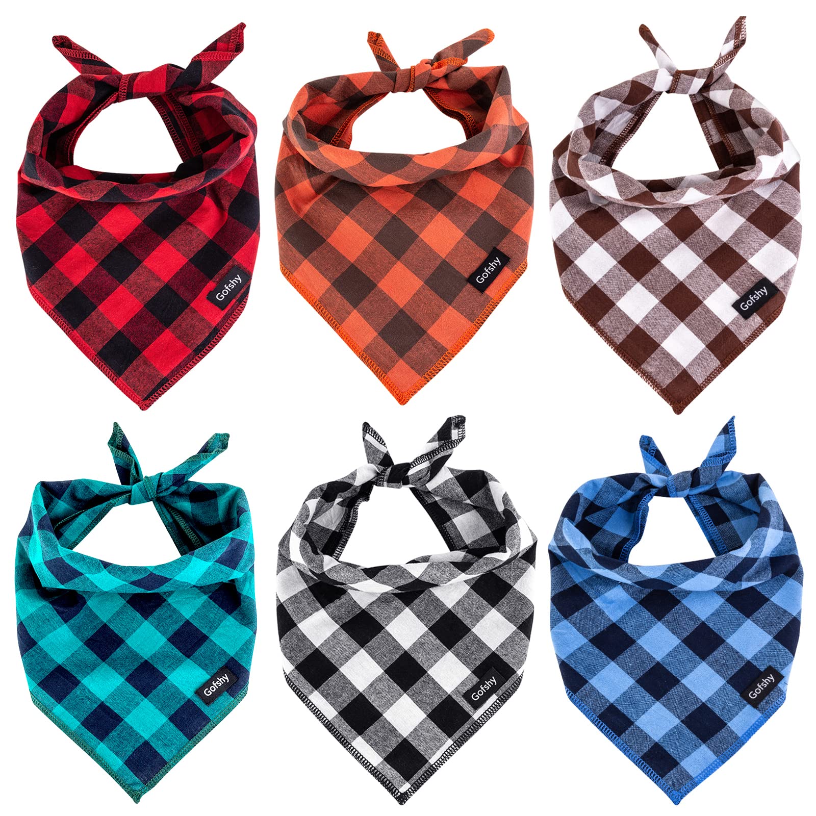 Gofshy Buffalo Plaid Dog Bandanas Fall Christmas Small 6Pcs Dog Gifts Red Blue Green Orange Black Brown Dog Scarf Adjustable Kerchief For Small X-Small Dogs Cats Puppy Bandana