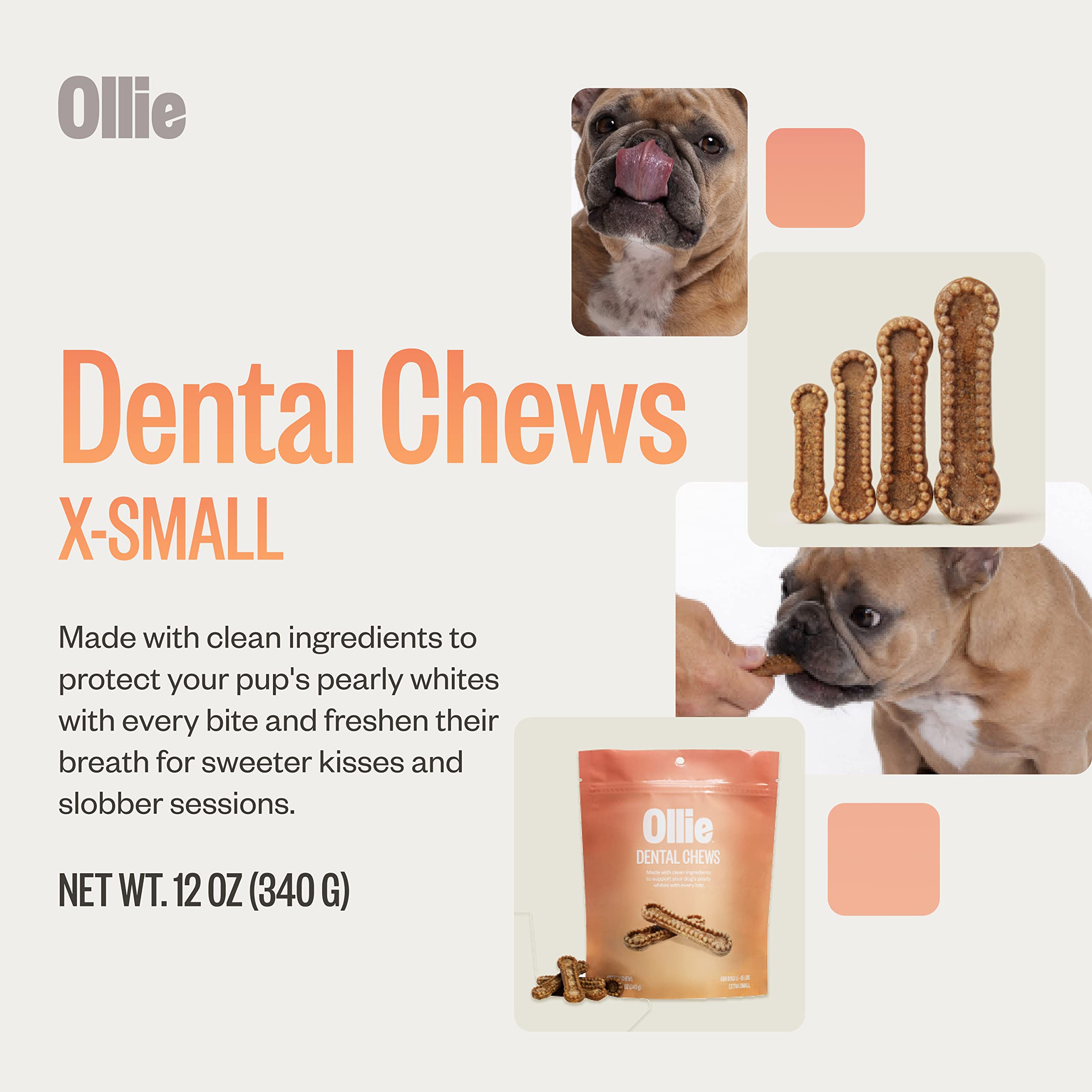 Ollie Dental Chews for Extra Small Dogs, 12 Oz, Fresh Breath, Teeth Cleaning Treats, Sticks for Dog Oral Care, with Parsley and
