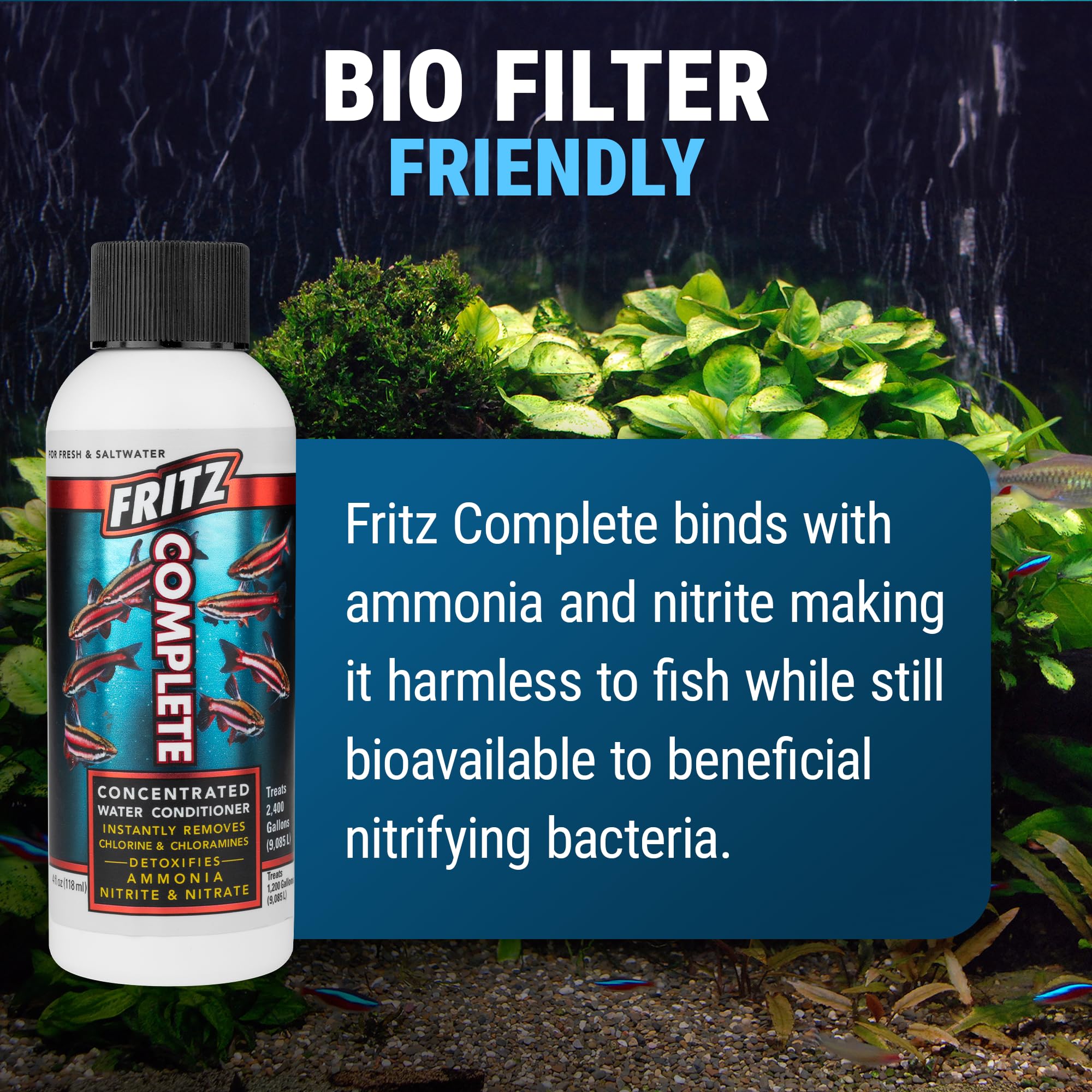 Fritz Complete - Concentrated Water Conditioner/Tap Water Dechlorinator, Instantly Detoxifies Chlorine, Chloramines, Heavy Metal