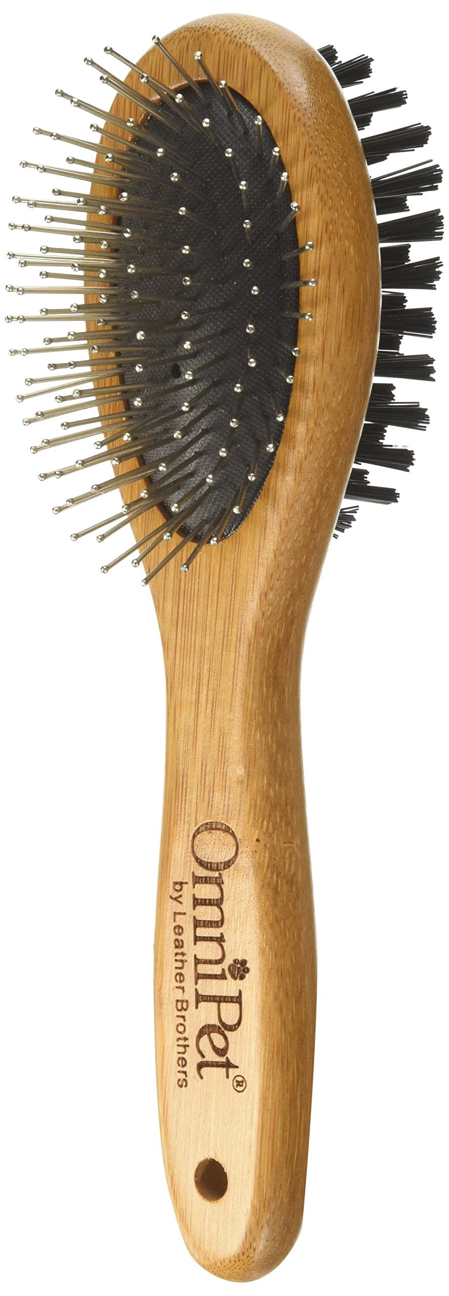 Omnipet Pro-Finish Bristle And Pin Grooming Brush Combination With Carbonized Bamboo Handle, Small, 7.5'