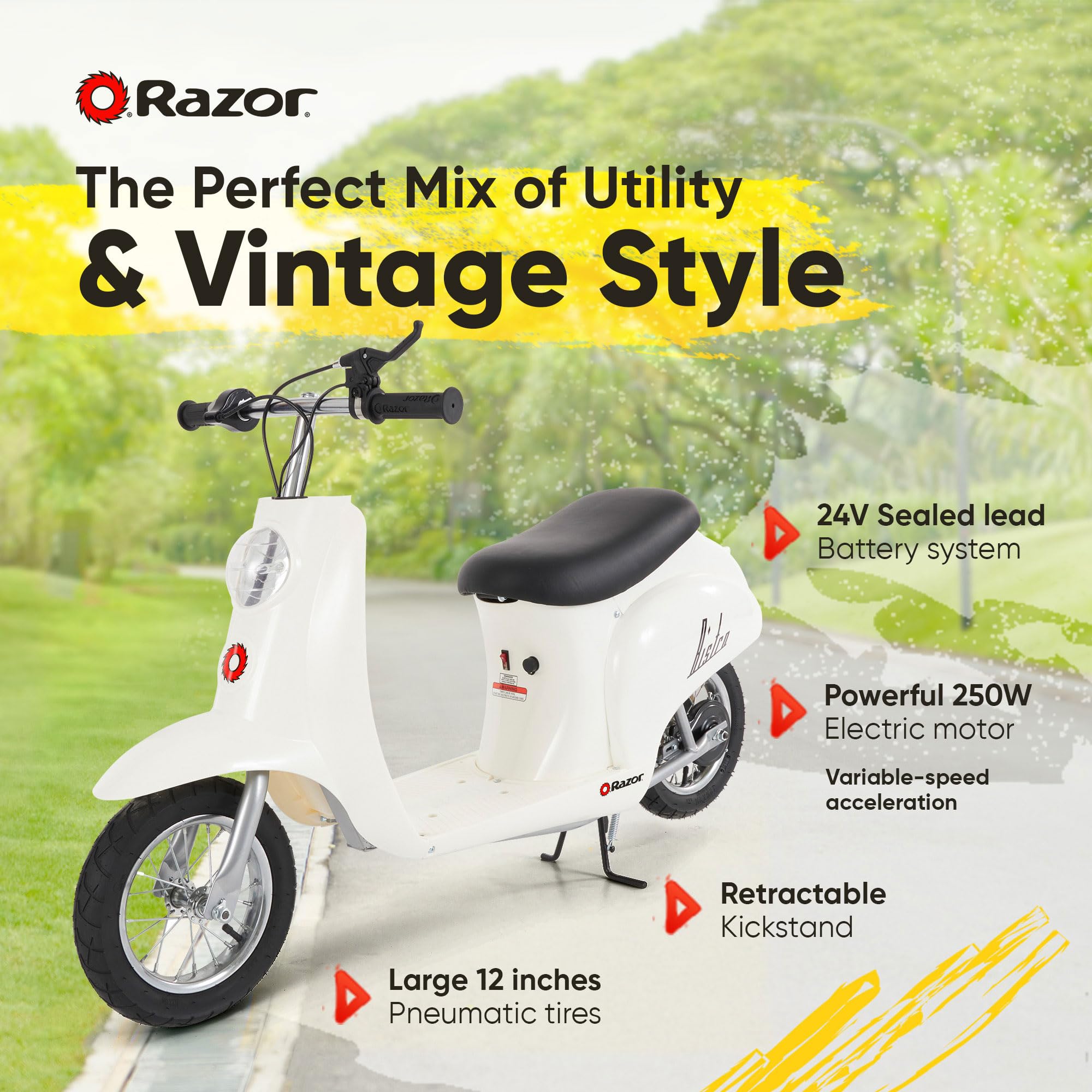 Razor Pocket Mod Miniature Euro 24V Electric Kids Ride On Retro Scooter, Speeds Up To 15 Mph With 10 Mile Range, Ages 13 And Up,