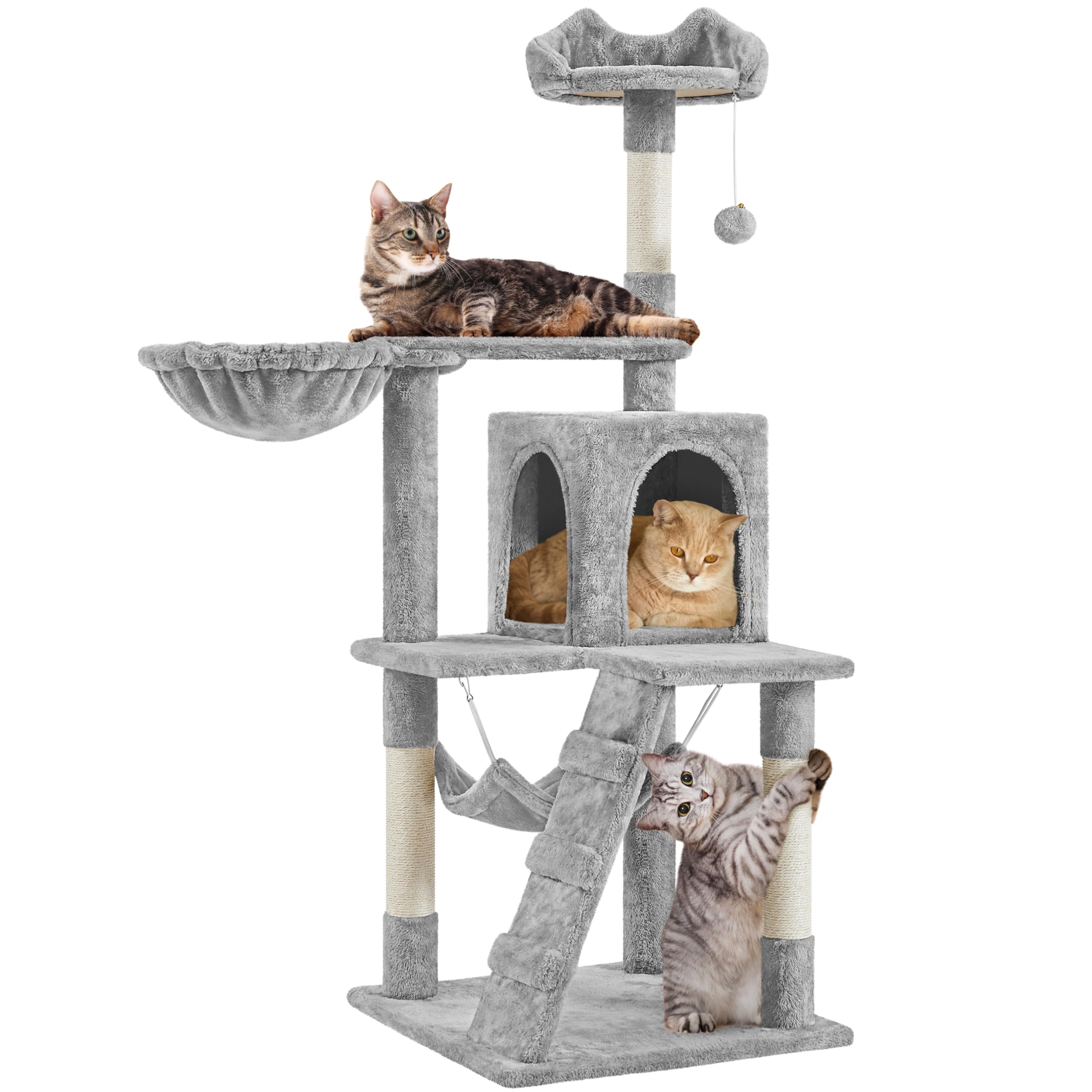 Yaheetech Cat Tree Tower Kitten Condo Scratching Post With Hammock Basket 54In
