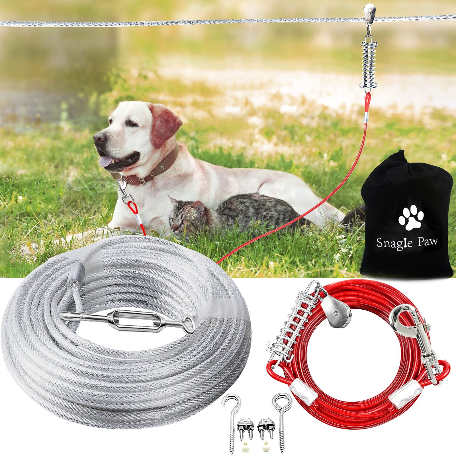 Dog Tie Out Runner For Yard,Trolley System For Large Dogs,Heavy Duty Dog Run Cable Lead 200Ft With 10Ft Pulley Runner Line For S