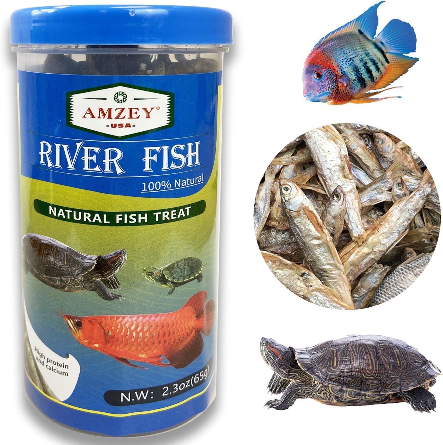 Amzey Dried River Fish 2.3 oz - Natural Food for Turtles, Reptiles & Tropical Fish