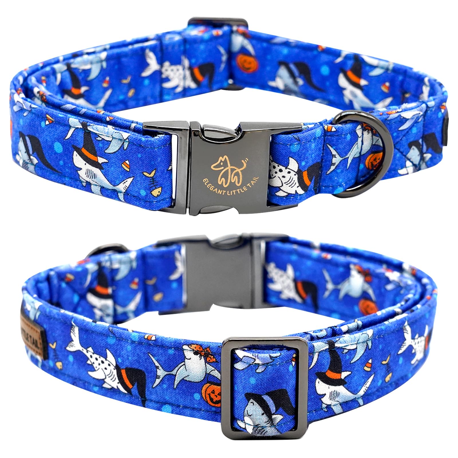 Elegant Little Tail Shark Print Halloween Pet Collar - Cotton With Metal Buckle, Adjustable For Small Dogs