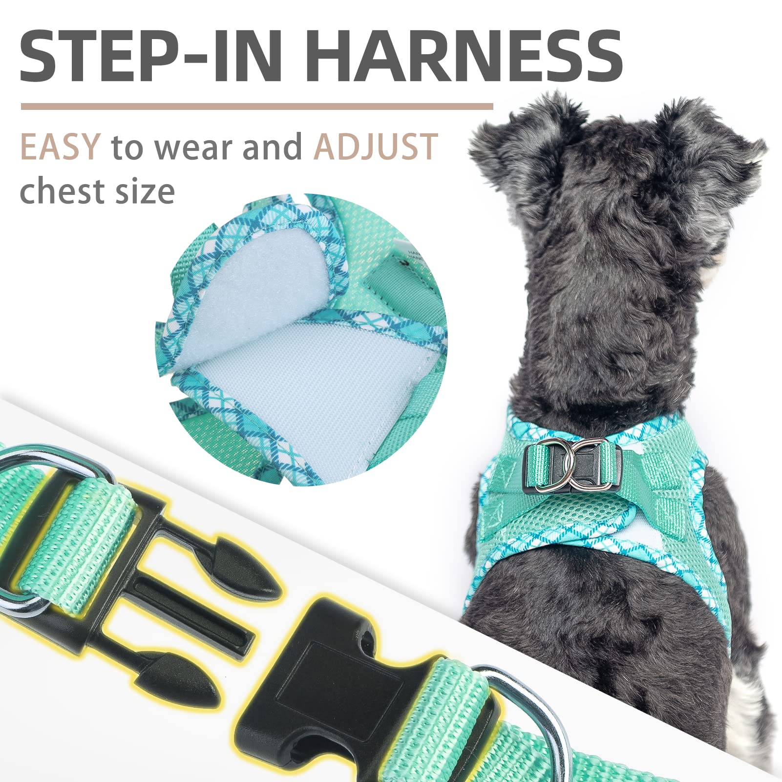 Pupteck Dog Harness And Leash Set For Small Medium Dogs No Pull Step-In Soft Mesh Puppy Cat Vest Harnesses Reflective At Night, Green M
