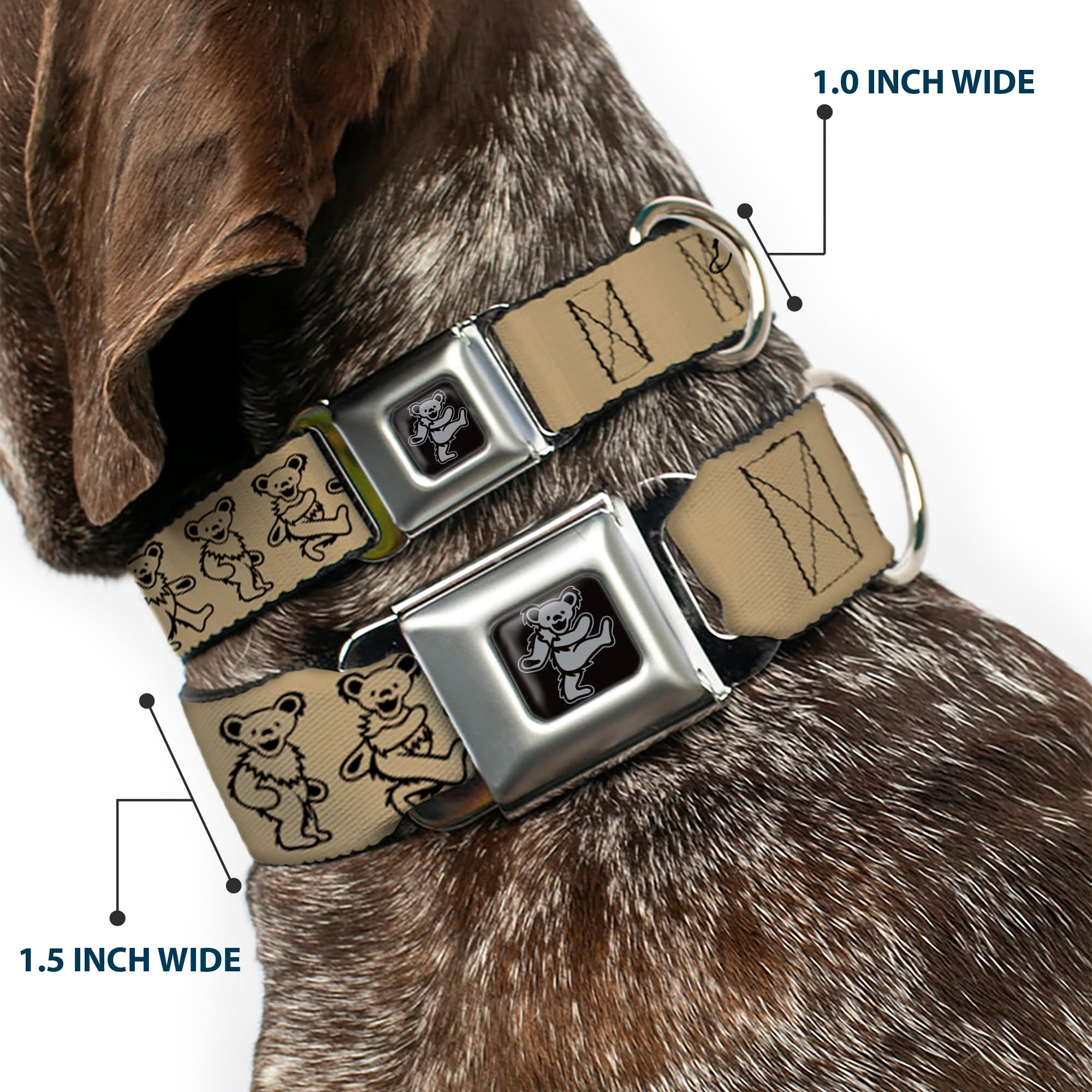 Buckle-Down Seatbelt Buckle Dog Collar - Dancing Bears Tan/Black - 1' Wide - Fits 15-26' Neck - Large