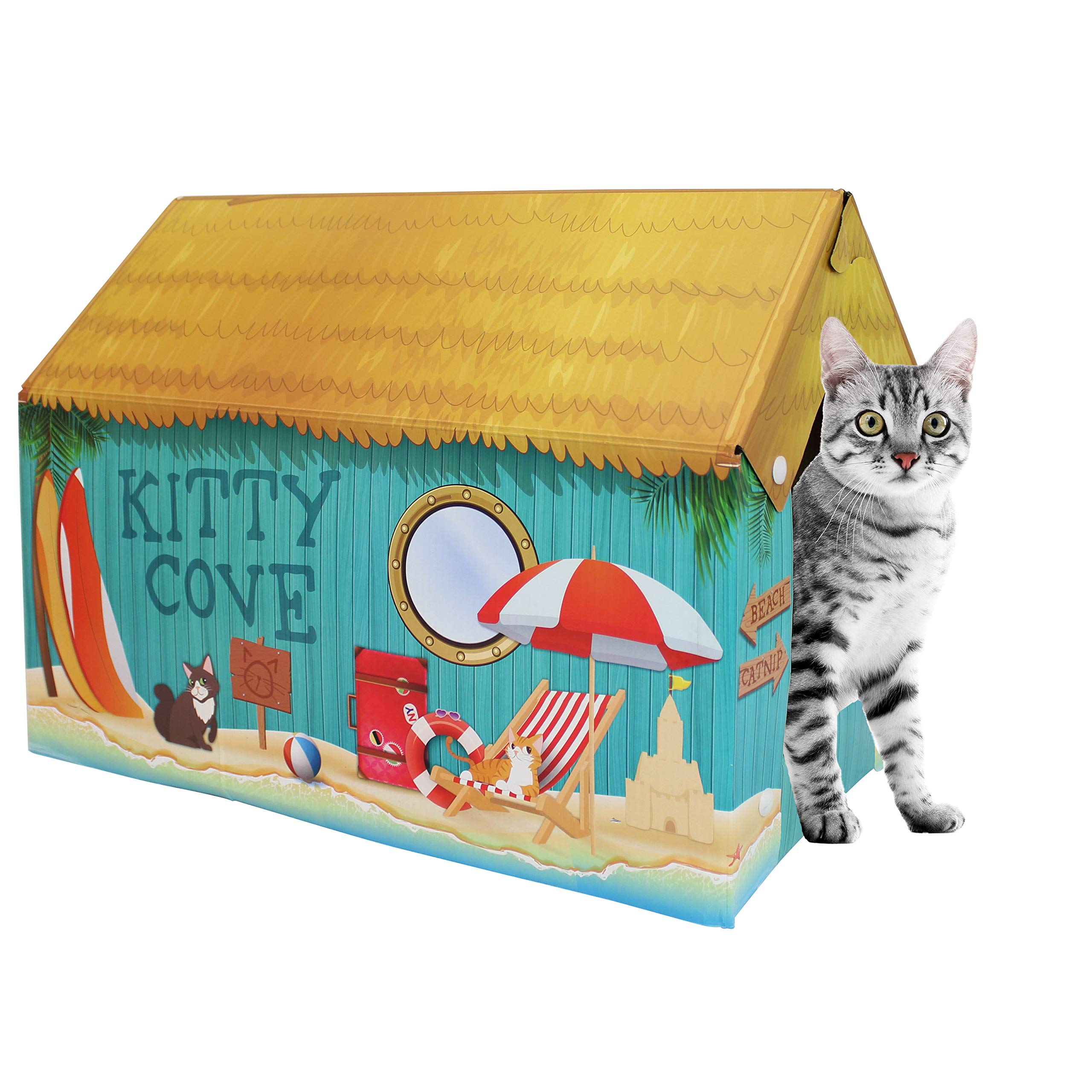 American Cat Club Cat House with Scratcher & Catnip included - Summer Kitty Cove