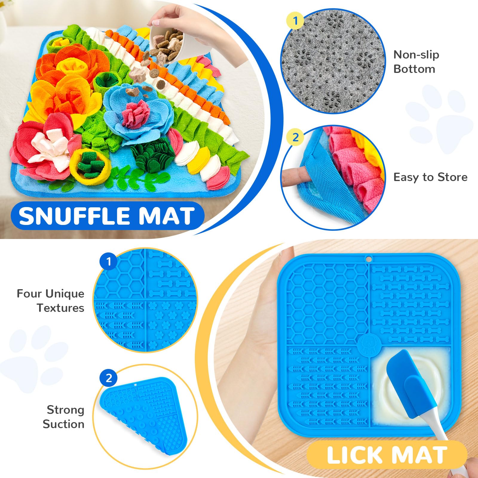 UETZLTB Dog Snuffle Mat and Lick Mat Set, Interactive Dog Enrichment Puzzle Toys for Puppy Small Breed Dogs Cats Rabbits, Cognit