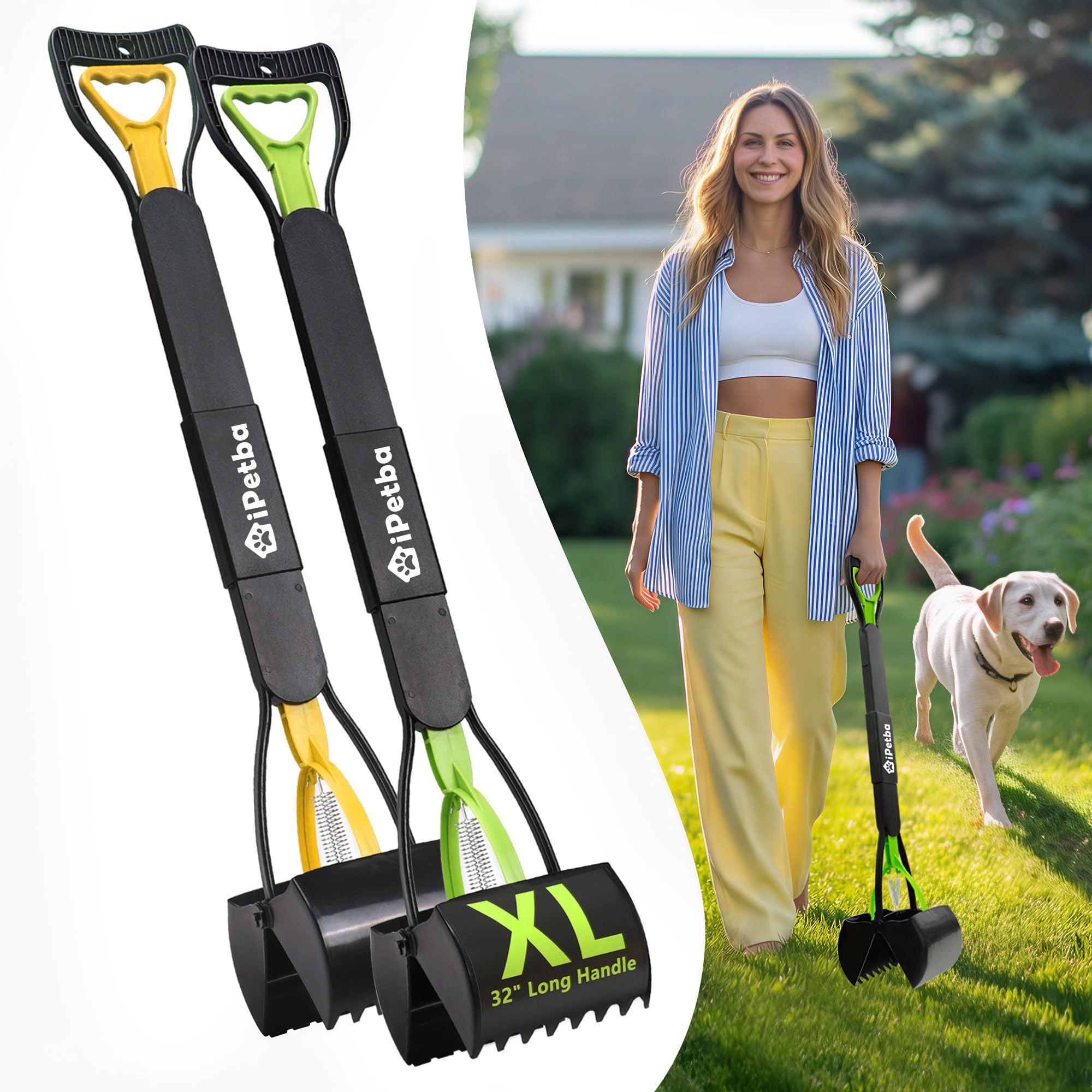 iPetba 32 inch Pooper Scooper for Large Dogs 2-Pack - Long Handle Dog Poop Scooper for Yard, No Bending Save Back, Ease of Picku