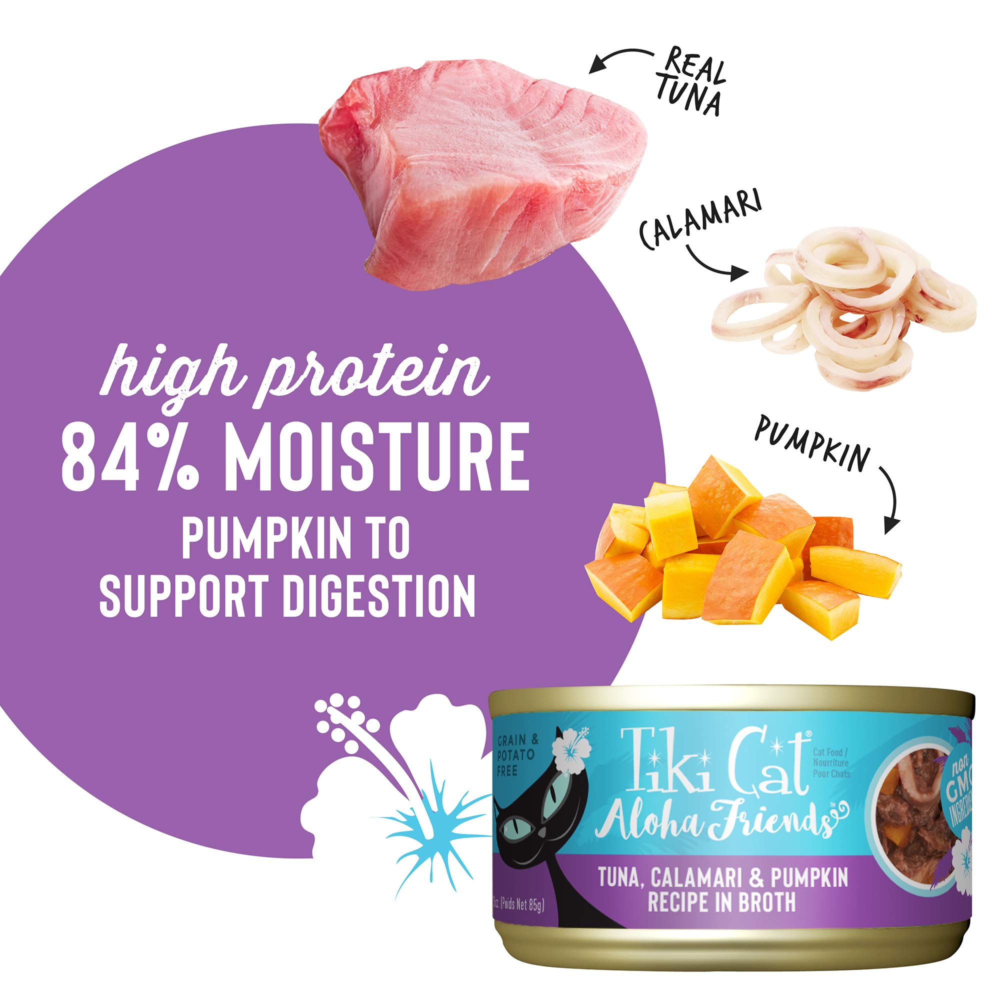 Tiki Cat Aloha Friends, Tuna, Calamari & Pumpkin, Grain-Free & High Moisture, Wet Cat Food for All Life Stages 3 oz. Can (12 Cou