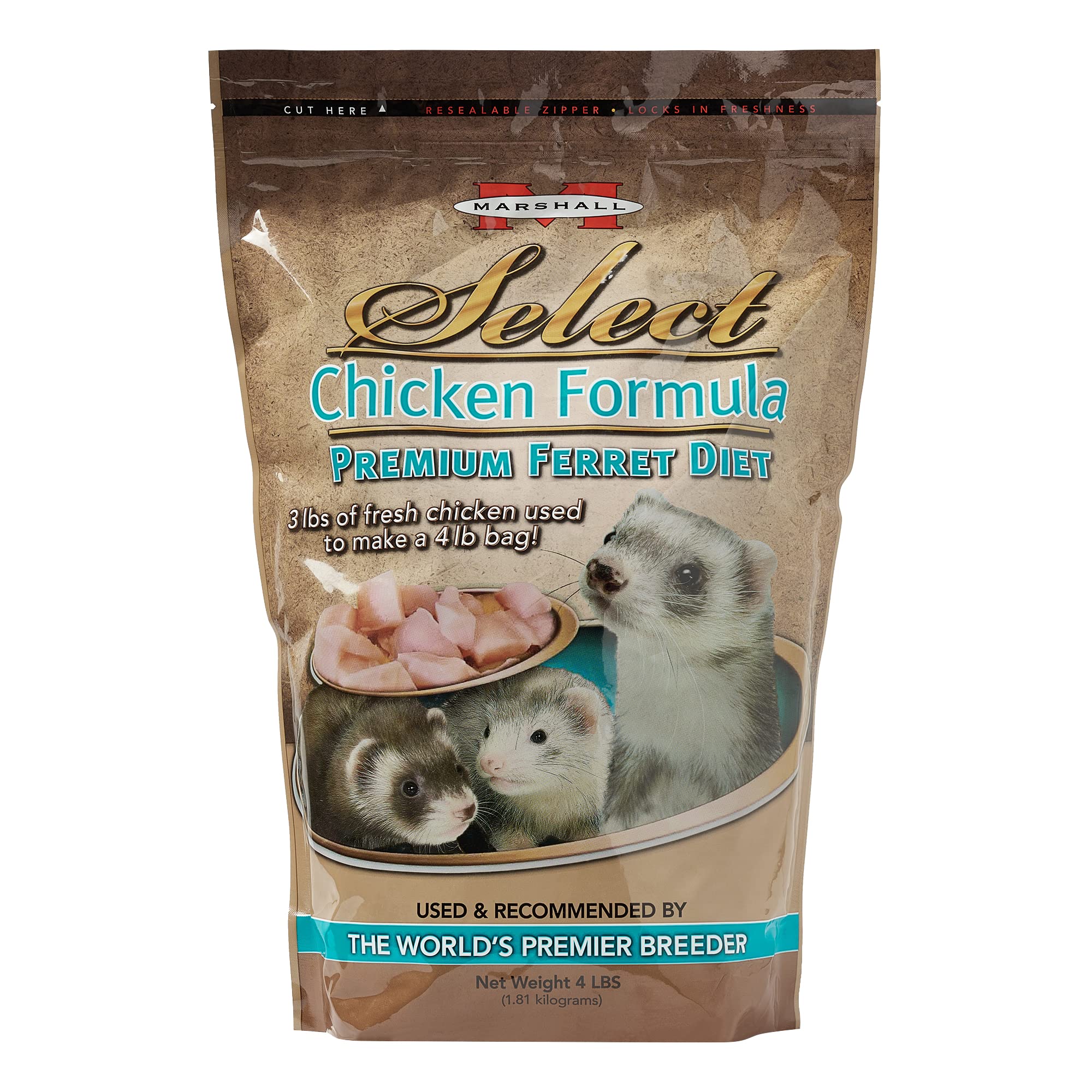 Marshall Pet Products Select Chicken Formula Premium Ferret Diet, 4 lbs - Protein-Rich Food for Balanced Nutrition, Digestive Su