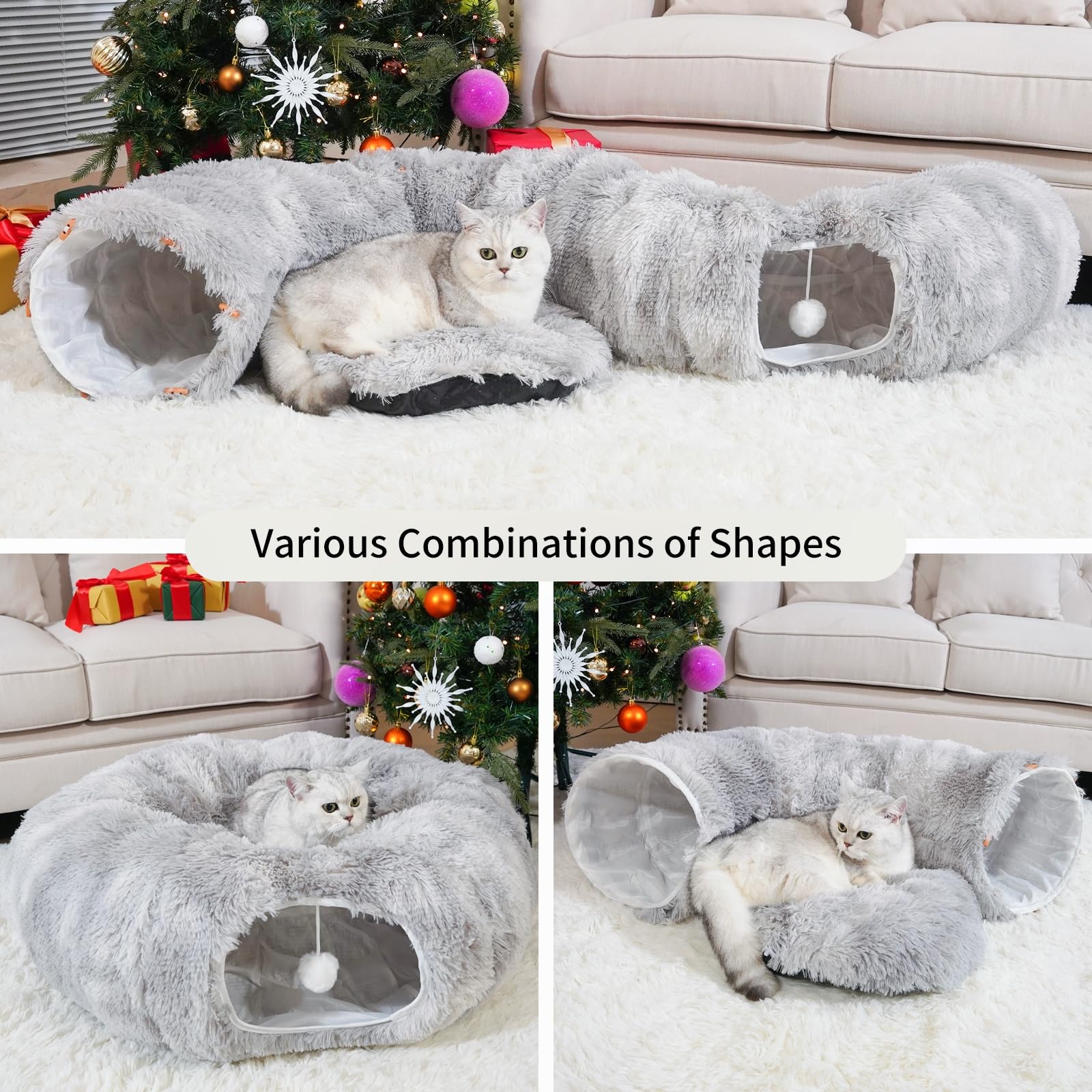 Oozazemm Cat Tunnel Bed With Washable Cushion, Cat Tunnels For Indoor Cats, Collapsible Donut Tunnel For Medium & Large Cat, Pee
