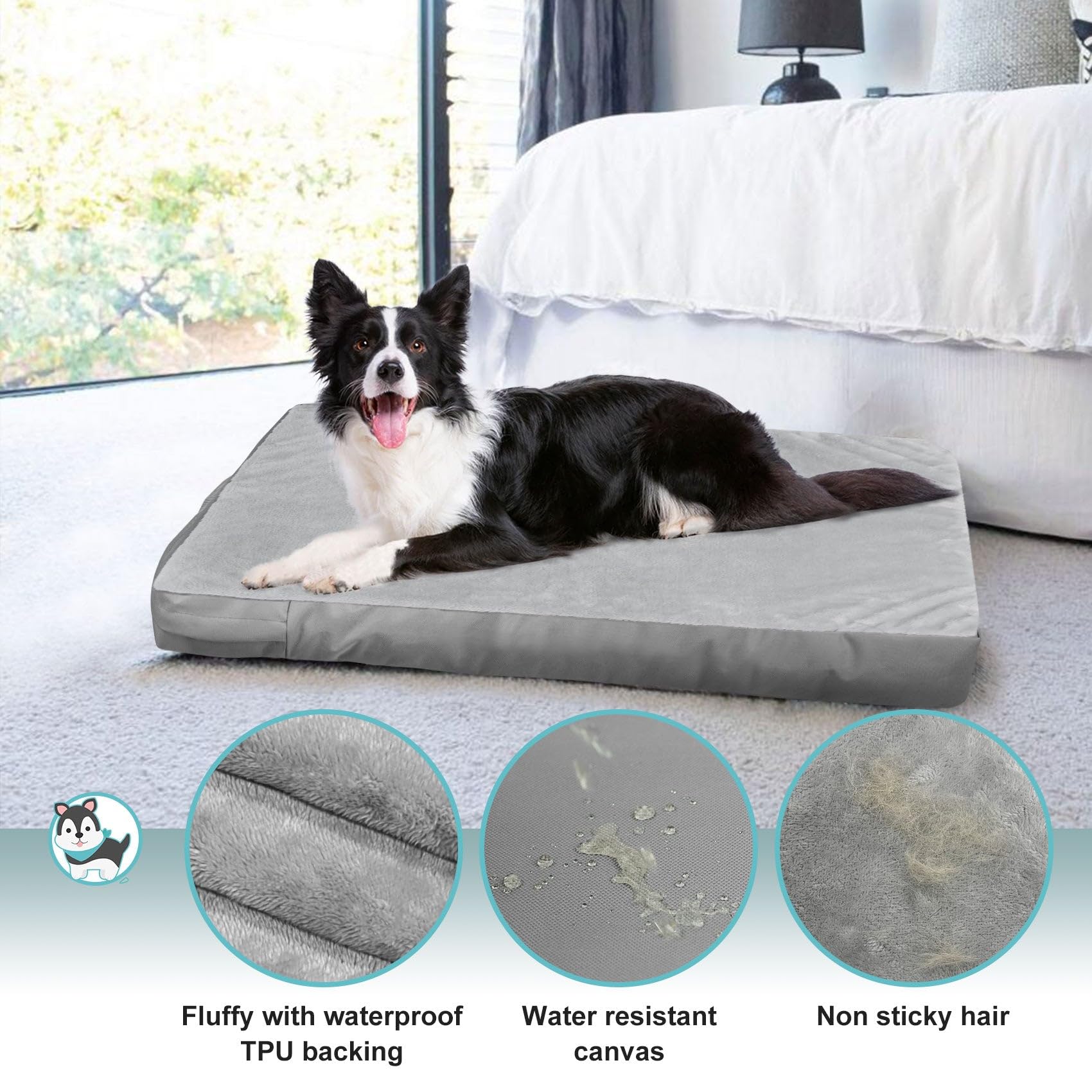 Explore Land Waterproof Dog Bed Cover, 30"x20"x3.5", Gray, Machine Washable, Soft Plush Material, Model 10506702