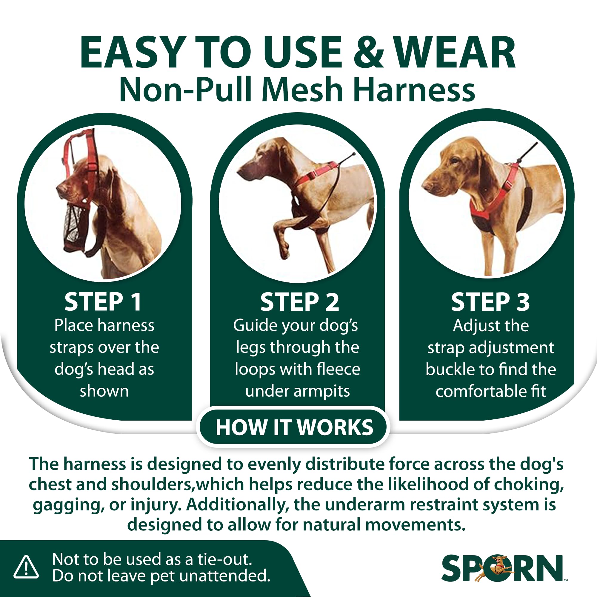 Sporn Non- Pull Mesh Harness, Black, Extra Large