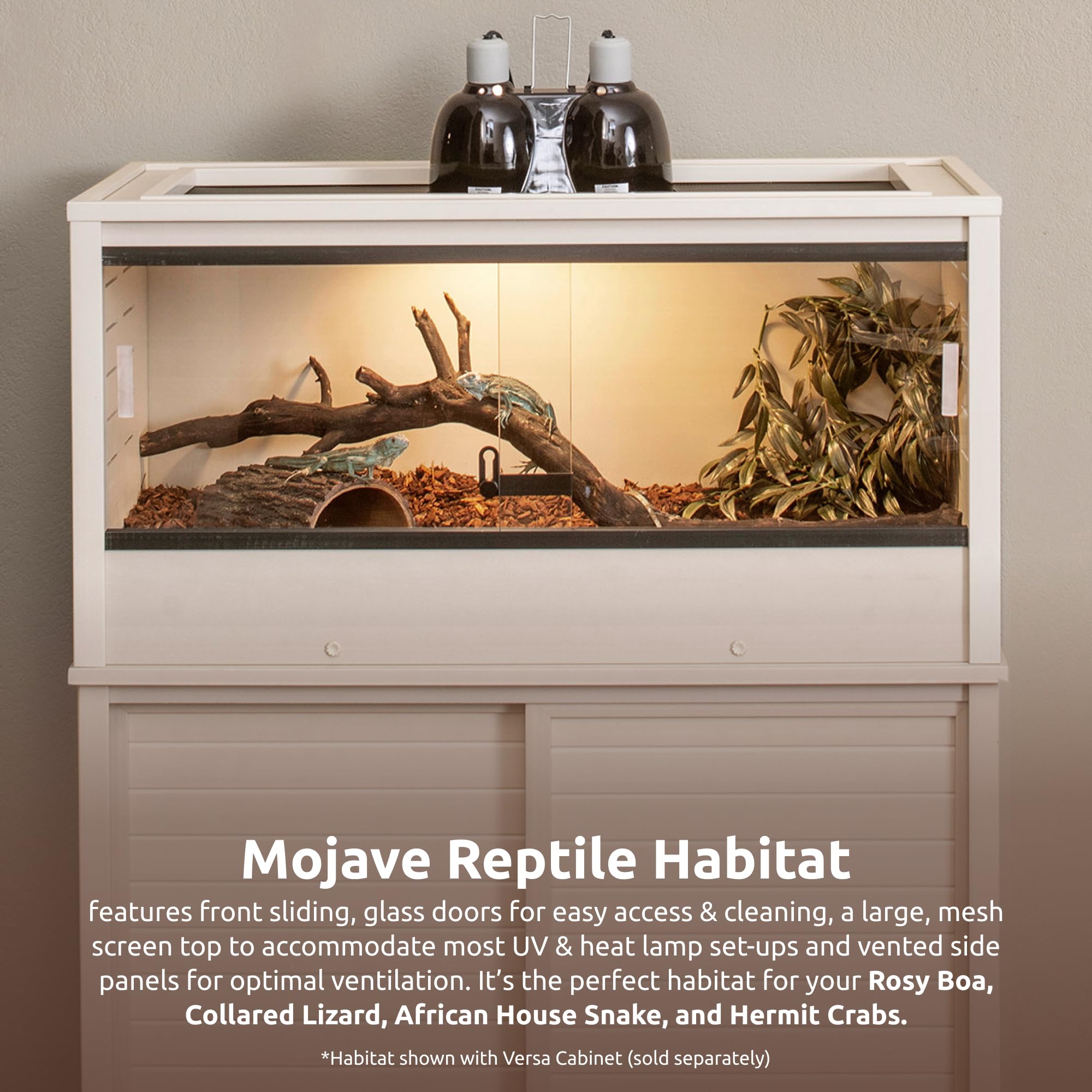 New Age Pet Ecoflex 36'' Mojave Reptile Lounge -Durable Wood Plastic Composite Habitat With Ventilation, Removable Glass Doors &
