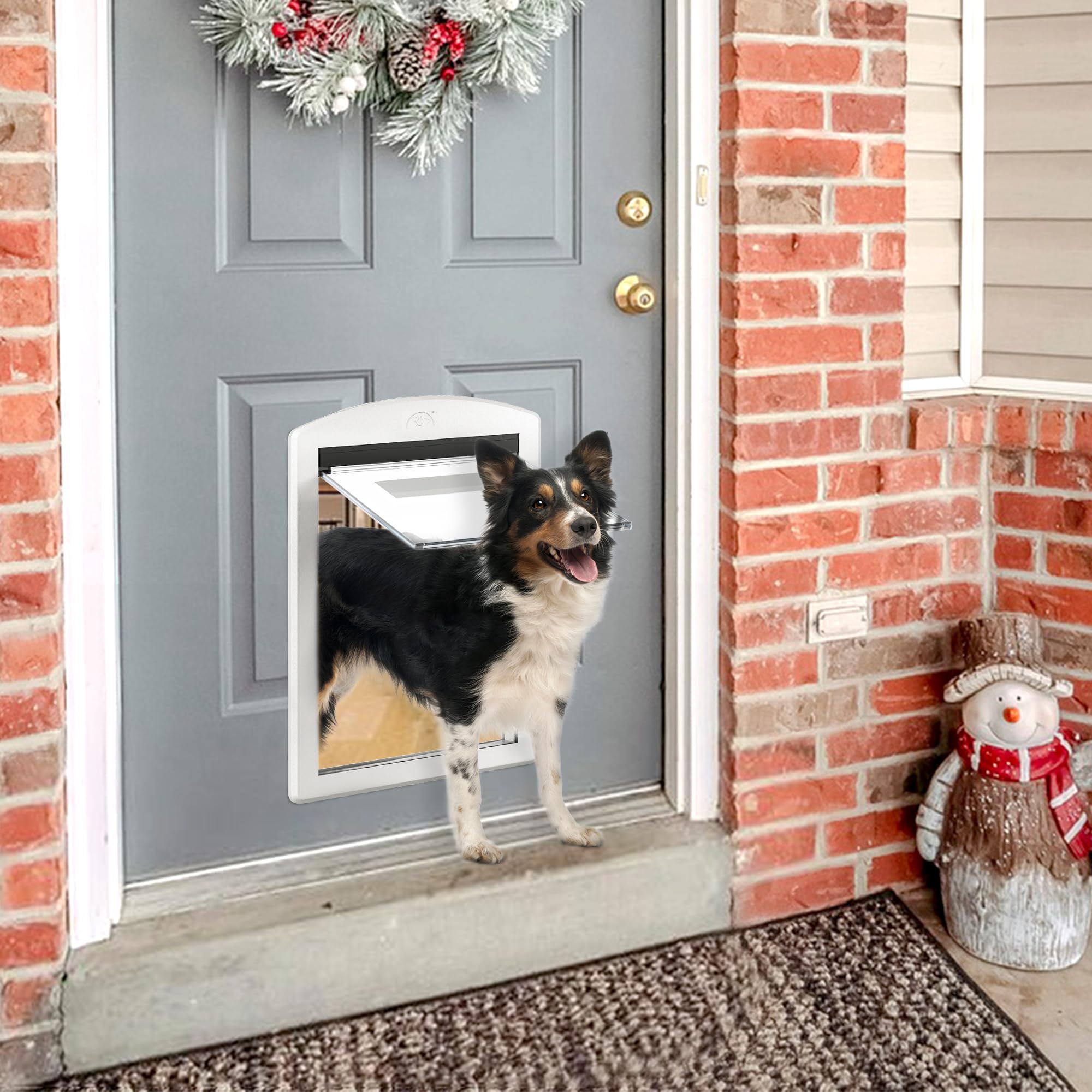 Mavricflex White Frame Dog Doors For Medium Dogs, Plastic Pet Door With Sliding Lock Panel And Magnetic Flap, Doggy Door For Doo