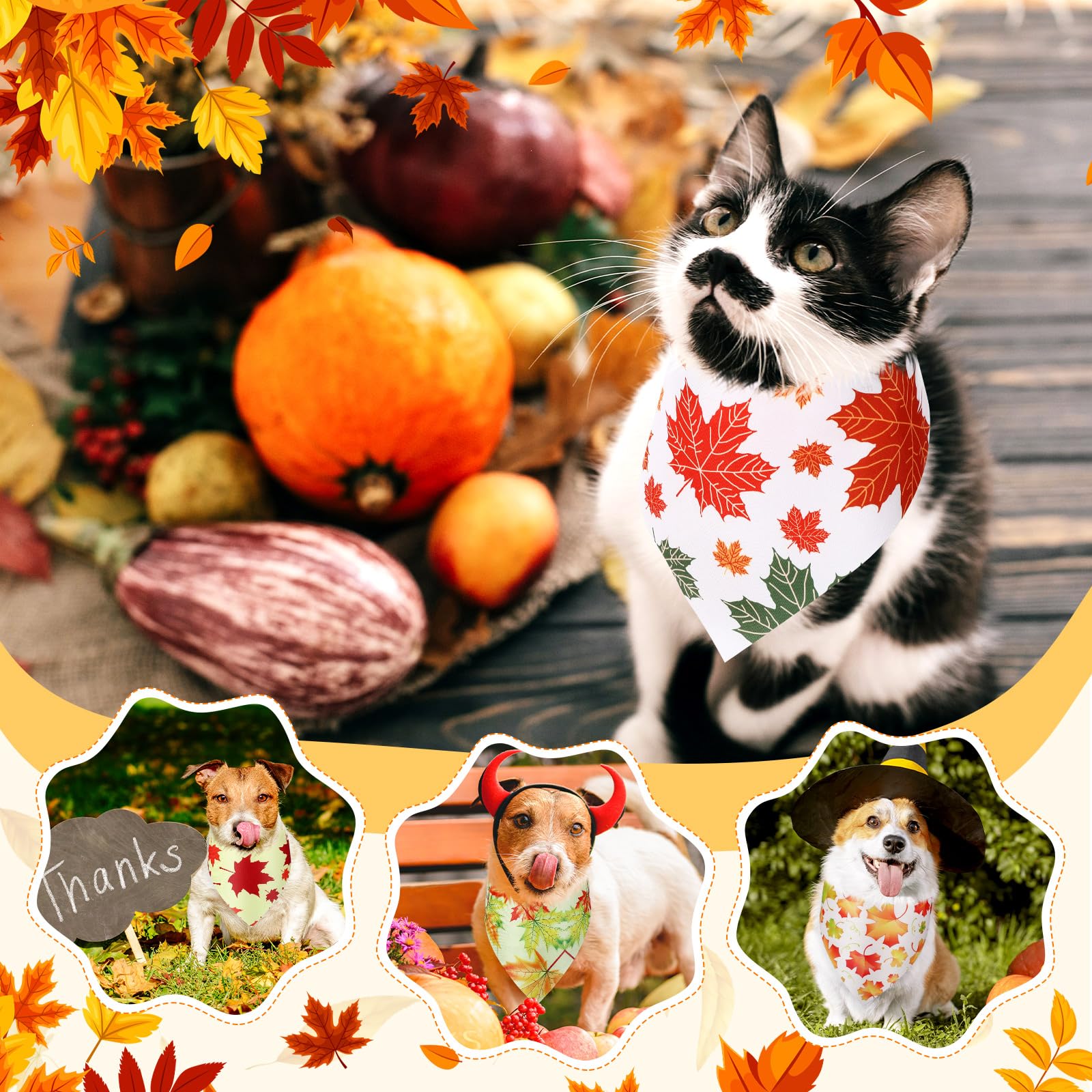 Abbylike 200 Pcs Fall Dog Bandanas Bulk Maple Leaves Bandanas for Dog Pet Triangle Kerchief Bibs Scarf for Fall Autumn Thanksgiv