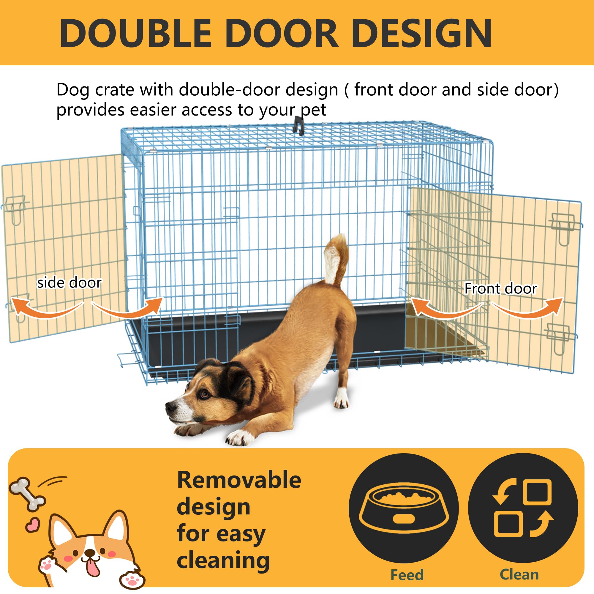 Fdw Dog Crate For Medium Dogs 36 Inch Folding Metal Wirepet Cage Double Door W/Divider Panel Indoor Outdoor Kennel Leak-Proof Pl