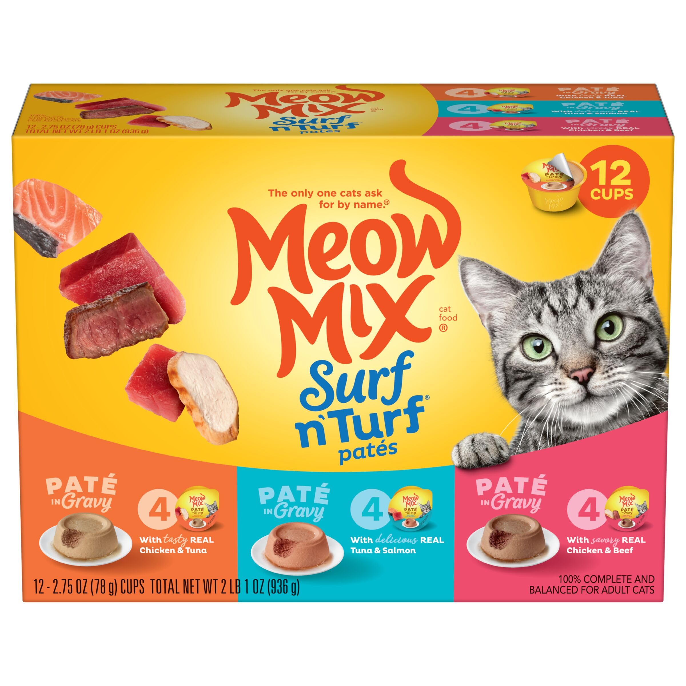 Meow Mix Pat   in Gravy Wet Cat Food Variety Pack, Surf n Turf Pat  s 2.75 Ounce (Pack of 12)