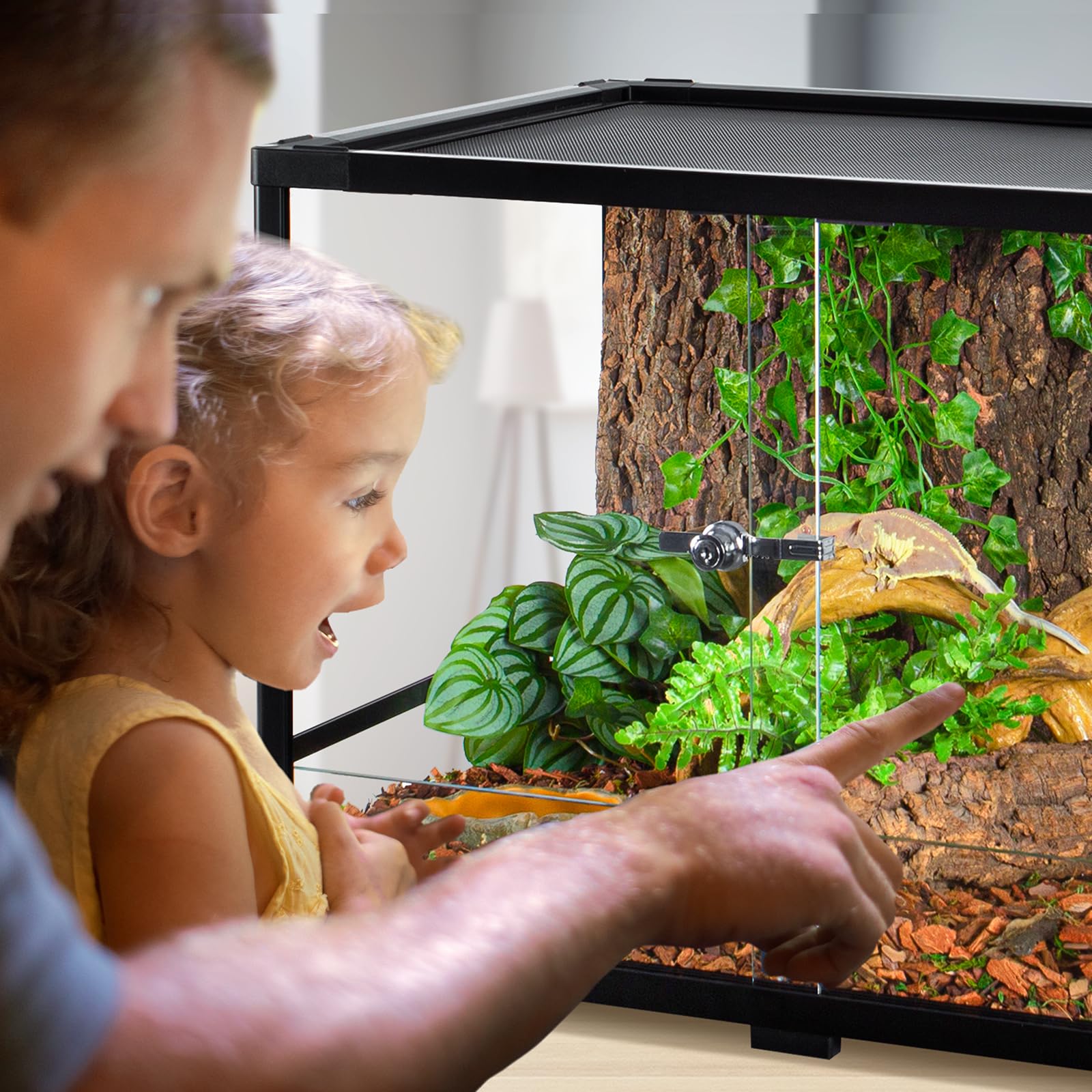 CAVACHEW 67 Gallon Reptile Tank, Glass Terrarium 48"x18"x18", Black, Sliding Door, Ventilation, Ideal for Bearded Dragons, Lizards, Sn