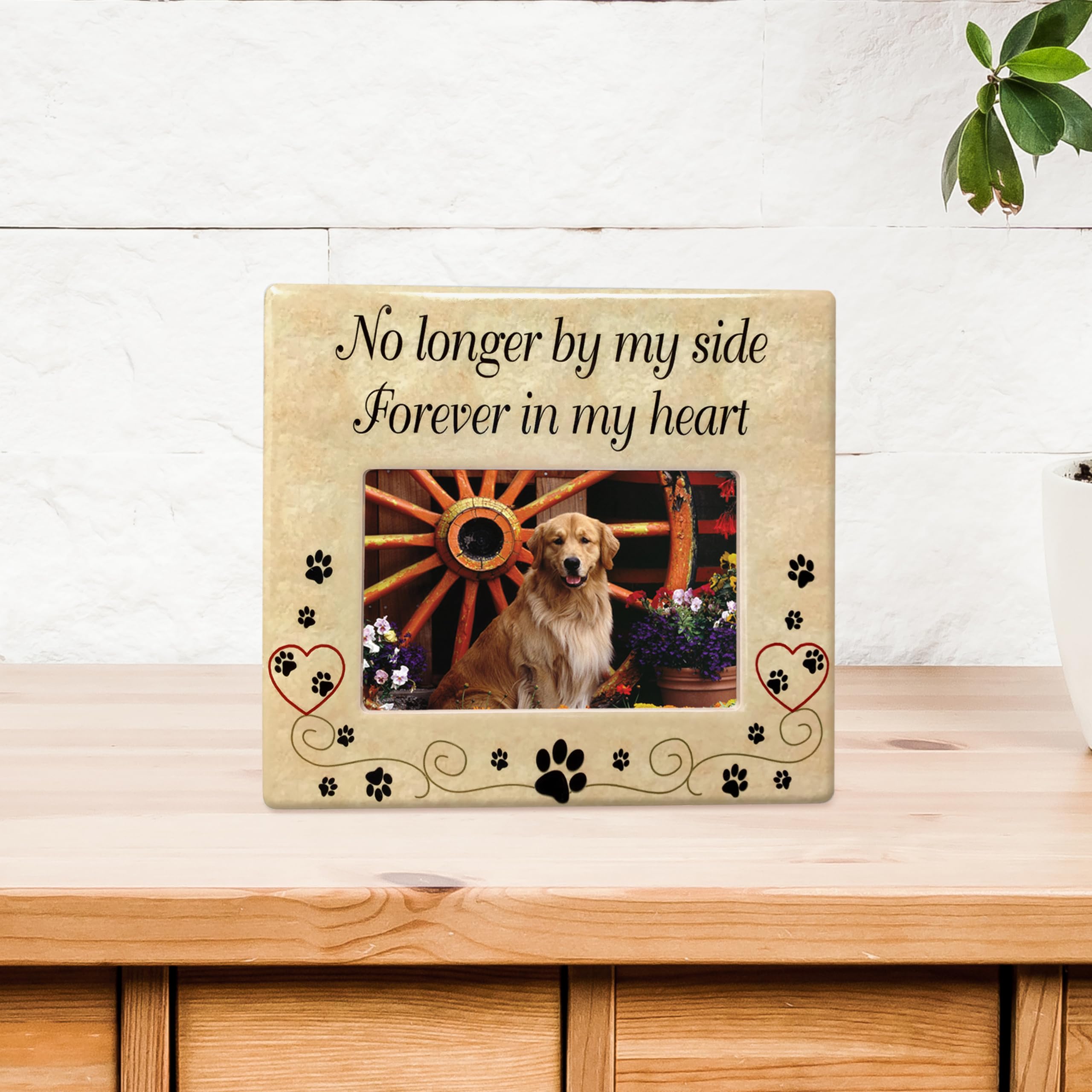 BANBERRY DESIGNS Pet Memorial Ceramic Picture Frame - Set of 2 - No Longer By My Side - Forever in My Heart - Pet Loss Gift - Ph