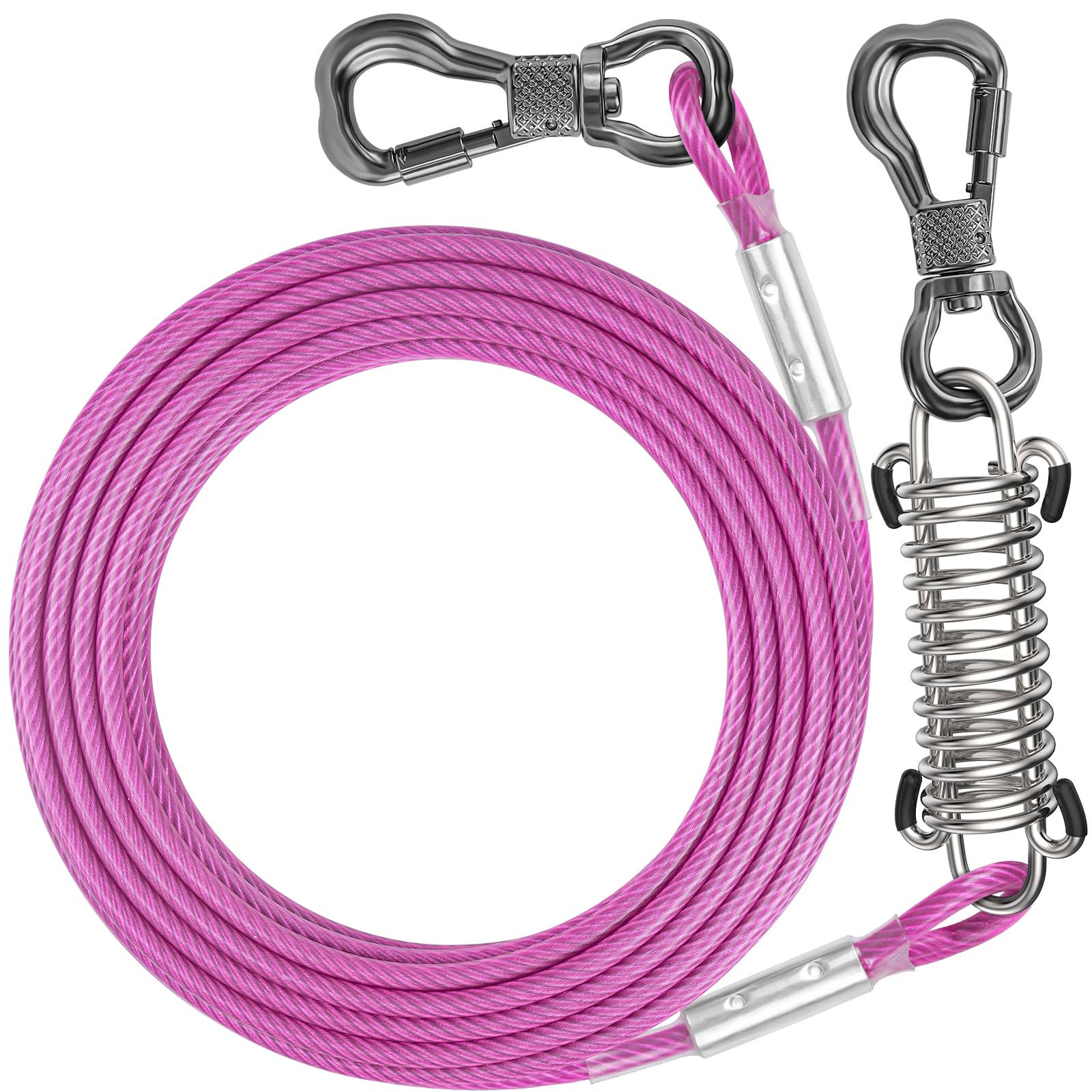 Tresbro Dog Tie Out Cable 10Ft, Dog Leads For Yard With Sturdy Spring And Lockable Swivel Hook, Chew Proof Dog Chain For Outside