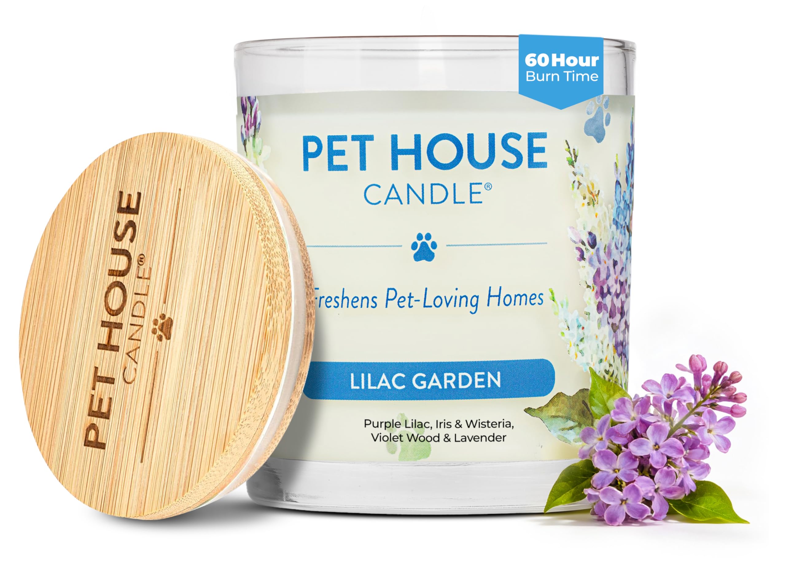 Pet House Candles, Plant-Based, Long Lasting, Clean Burning Scented Pet Odor Candles - Lilac Garden