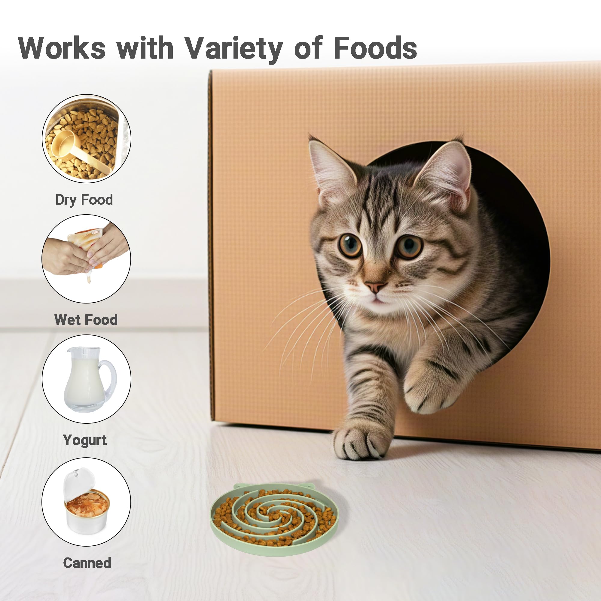 Bifeaw Slow Feeder Cat Bowl, Easy to Clean Silicone Bowl, Ideal for Dry and Wet Food (Green and Blue)
