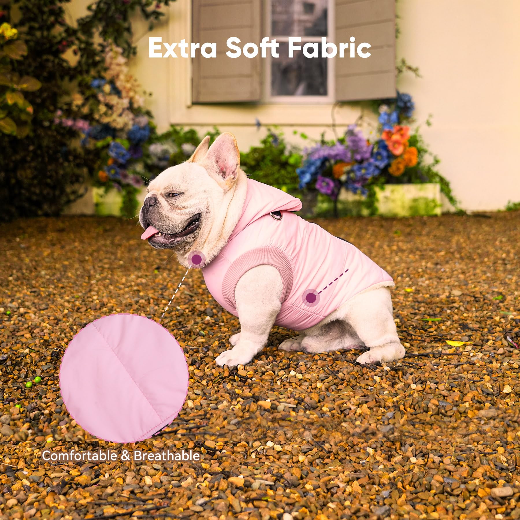 Vecomfy Fleece Lining Dog Hoodie With Harness Built In,Extra Warm Medium Dog Jacket In Winter Doggie Coats With Hooded,Light Pink Xl