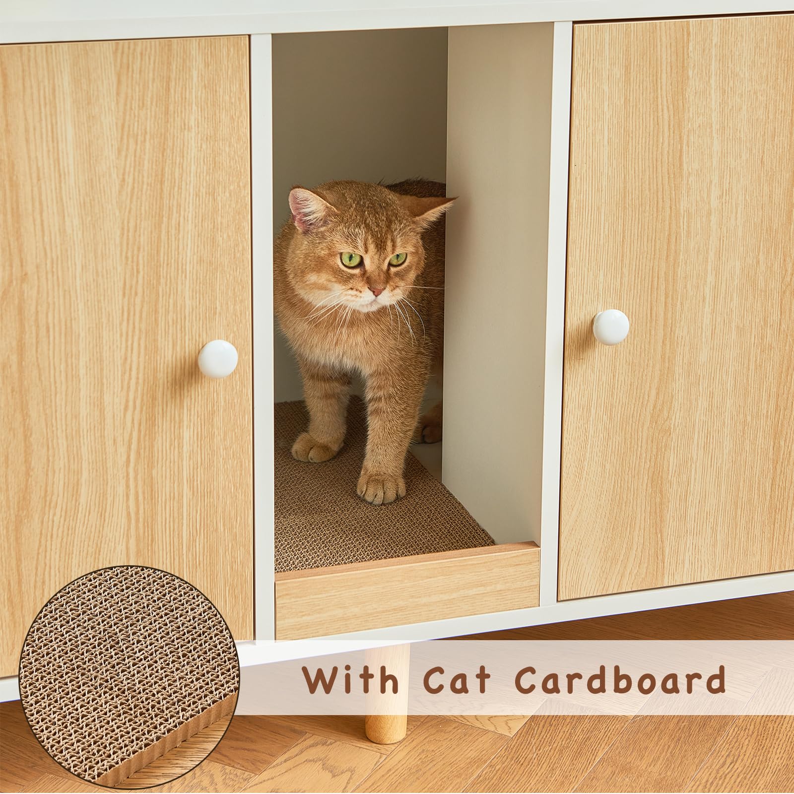 JanflyHome Litter Box Enclosure for 2 Cats, 42.5" Wood Cabinet with Scratching Pad, Model JFL2257, Modern Indoor Pet Furniture