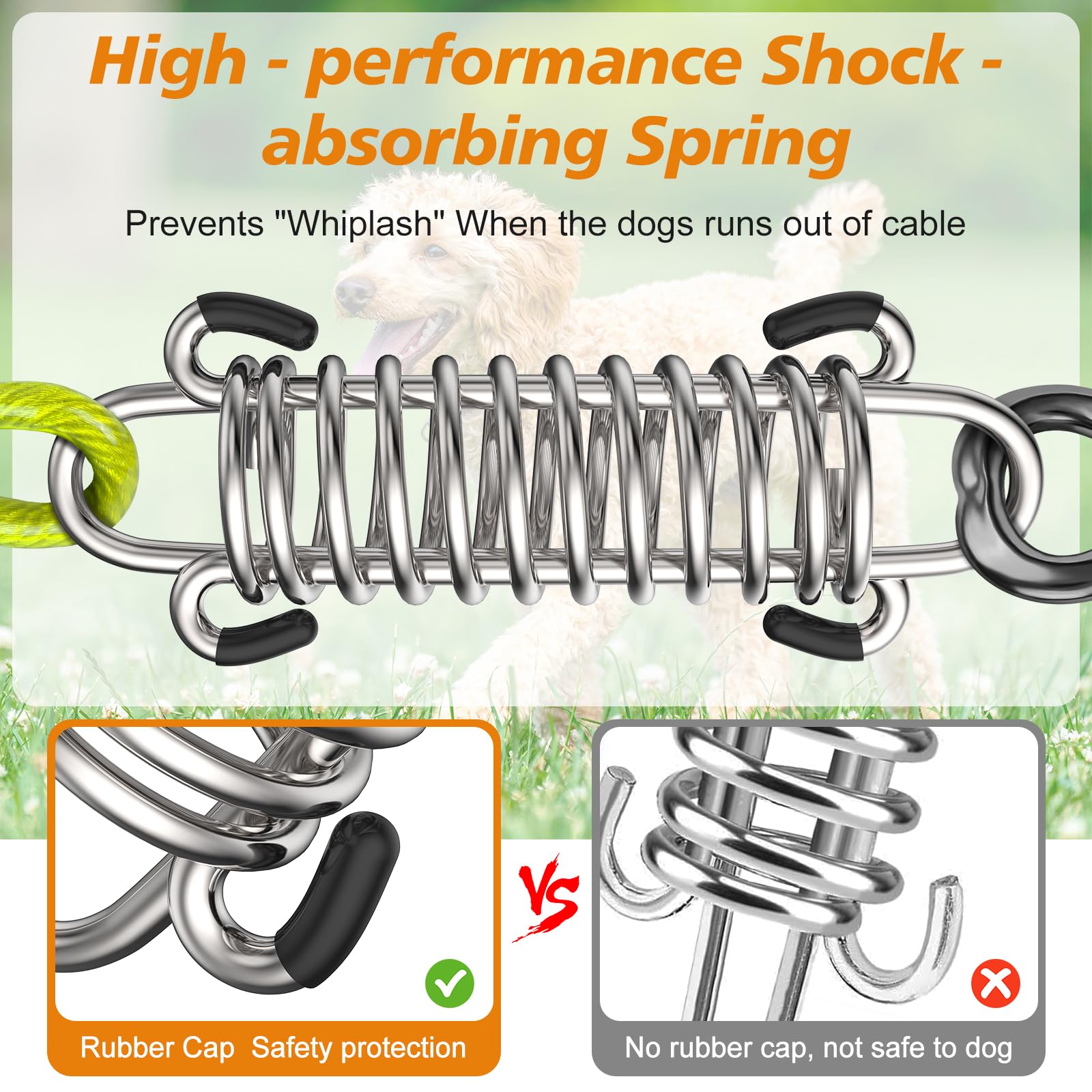 Tresbro 20Ft Dog Tie Out Cable, Heavy Duty Dog Chains For Outside With Spring Swivel Lockable Hook, Pet Runner Cable Leads For Yard, Green Dog Line Tether For Small Medium Large Dogs Up To 500 Lbs