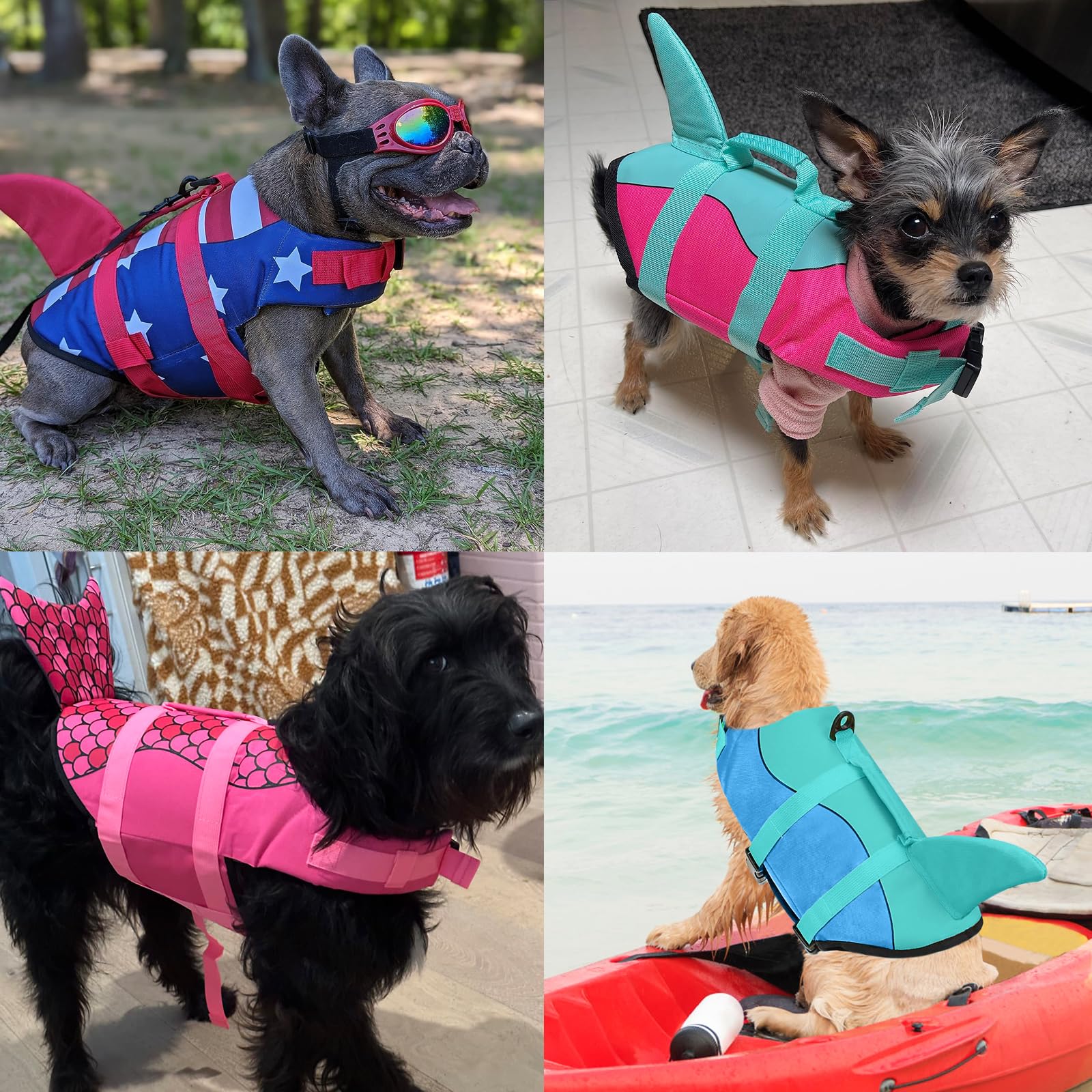 Malier Dog Life Jacket, Ripstop Dog Life Vest With High Buoyancy For Swimming Boating, High Visibilityshark Puppy Lifesaver For