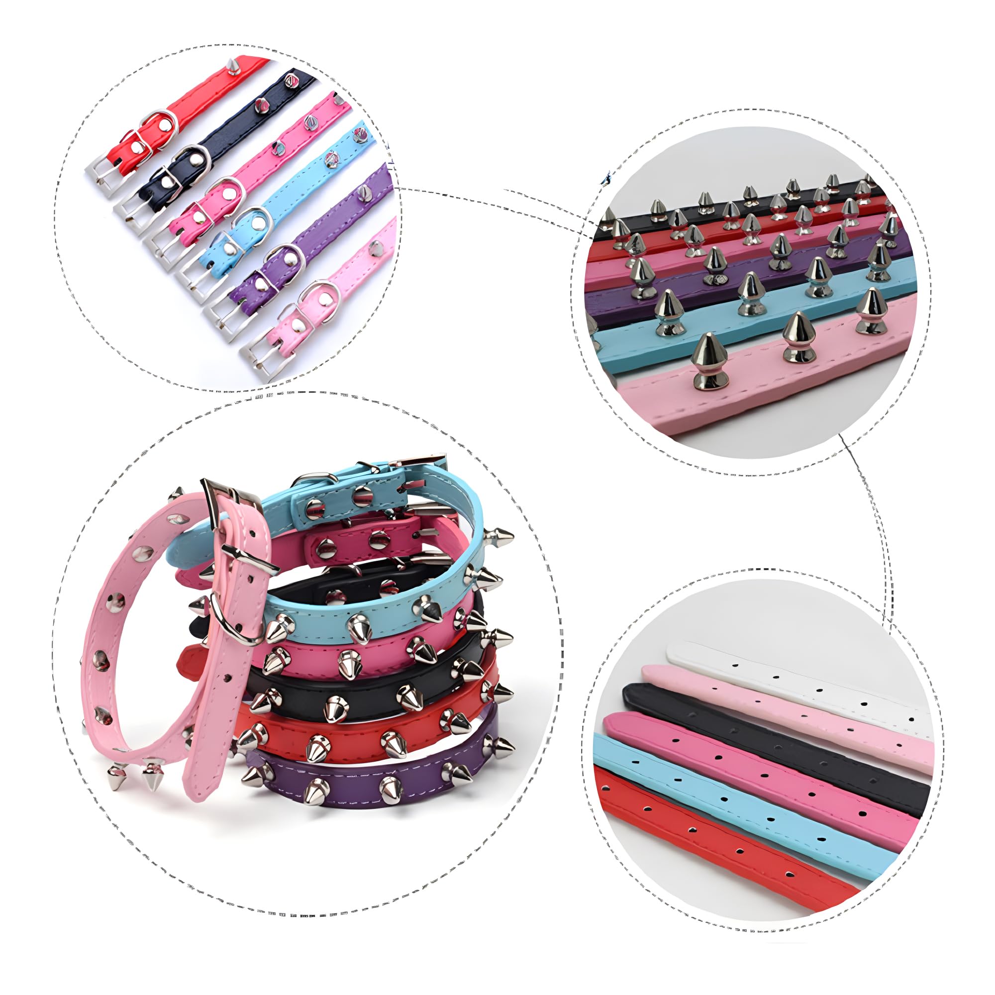 Spiked Dog Collar For Small Dogs,Soft Pu Leather Rivet Spike Stud Studded Cat Collars Adjustable For Xs Small Breed Pet Teacup M