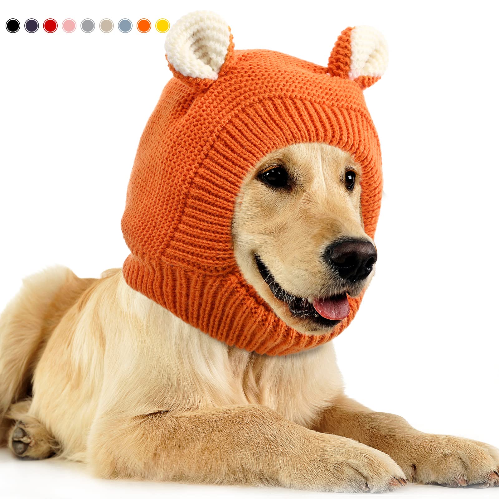 Quiet Ears For Dogs, Dog Ear Muffs Noise Protection Knitted Pet Ears Snood Head Wrap Hats For Medium To Large Cats Pets(Orange)