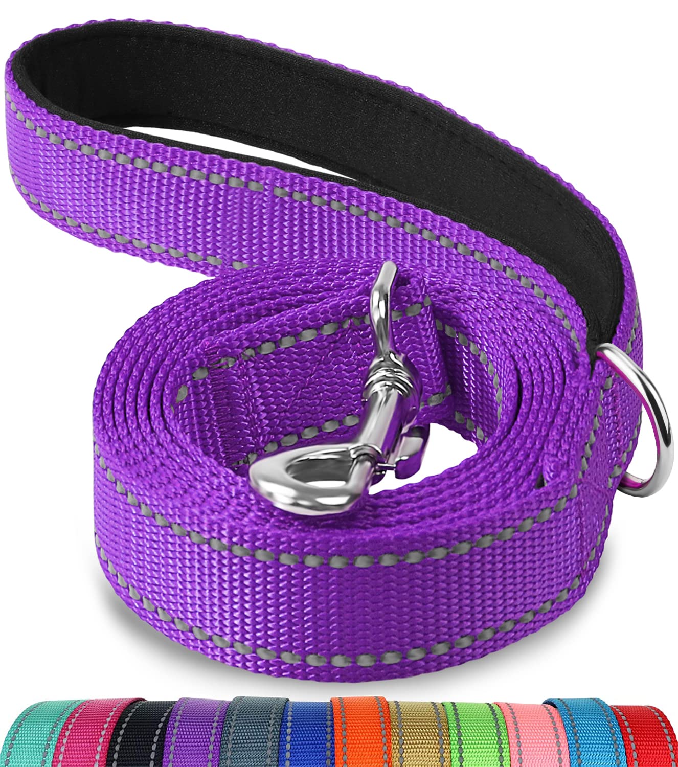 Joytale Double-Sided Reflective Dog Leash, 6 Ft/5 Ft/4 Ft, Padded Handle Nylon Dogs Leashes For Medium & Large Dogs Walking, Purple, 6Ft