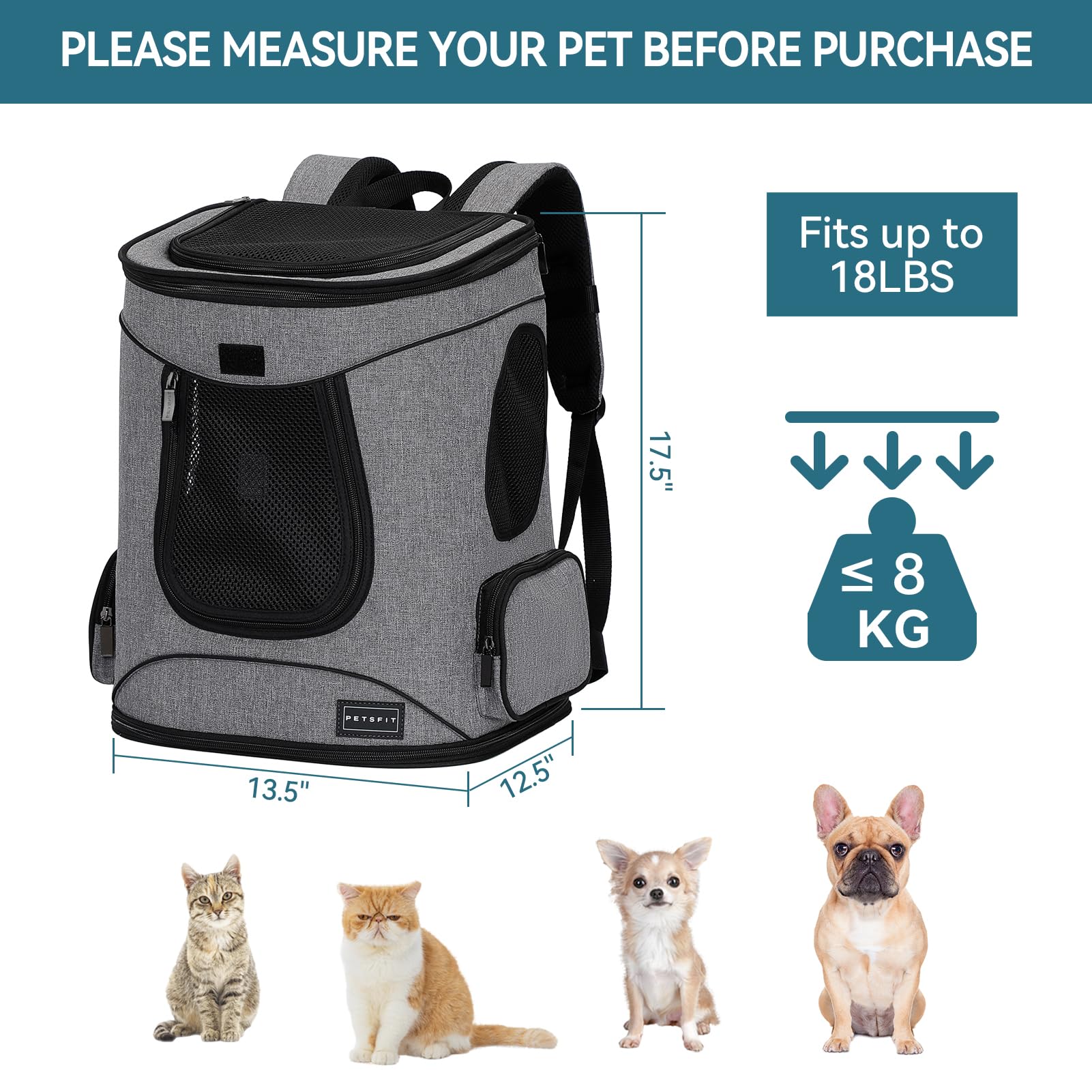 Petsfit Pet Backpack Carrier With Upgrade Waist Cushion Design To Better Fit The Waist, Suitable For Small And Medium Cats, And