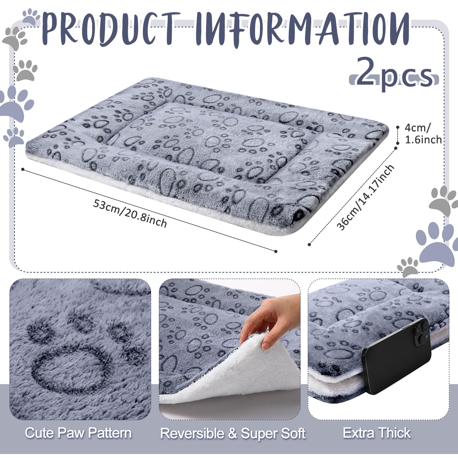 VitalCozy 2 Pack Self Warming Cat Mat Self Heating Pad Bed Reversible Machine Washable Reflects Body Heat Warm Thermal Pet Pad C