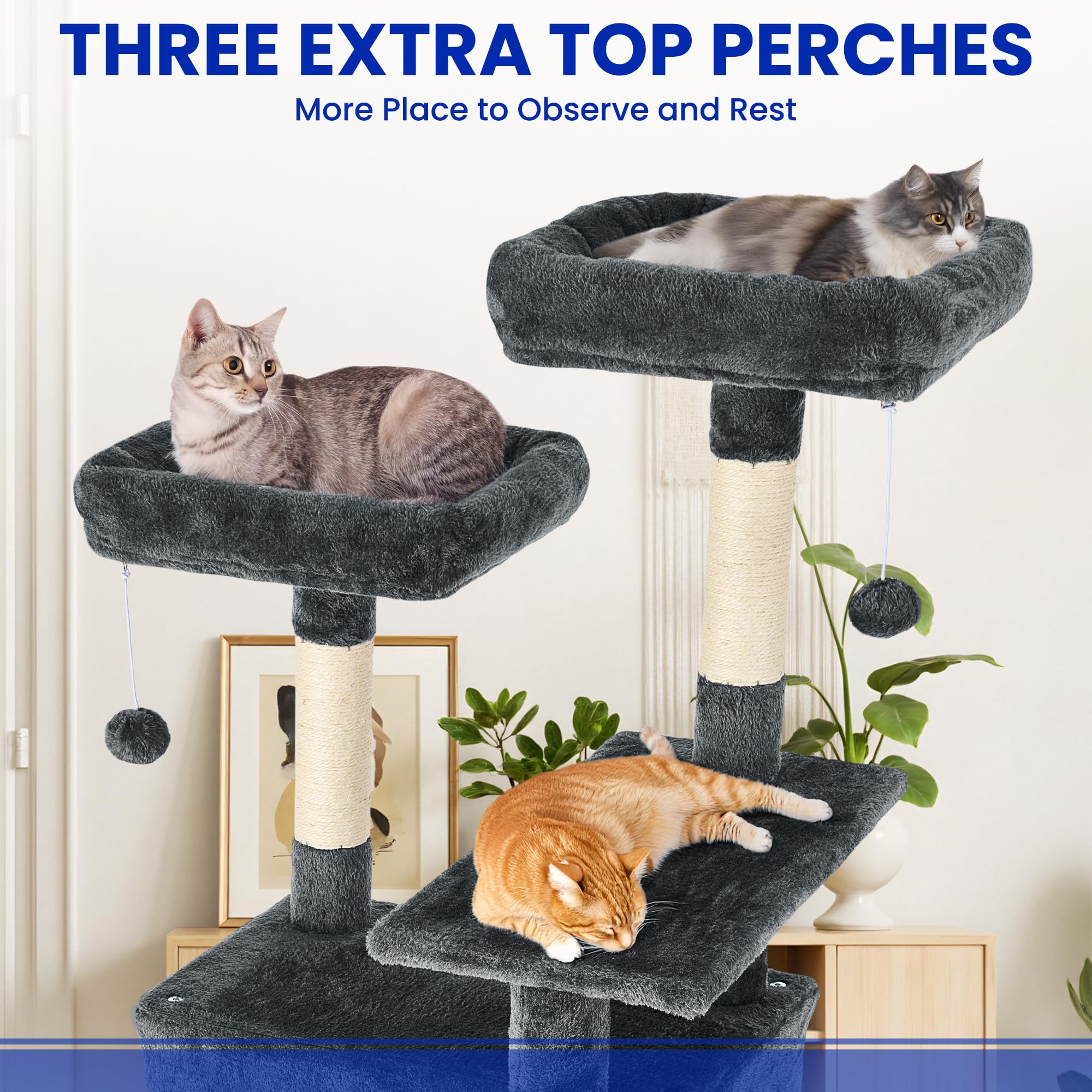 TSCOMON 69-Inch Tall Cat Tree with Huge Condos, Multi-Functional Cat Tower with Top Perches, Scratching Posts, Pompoms, for Clim