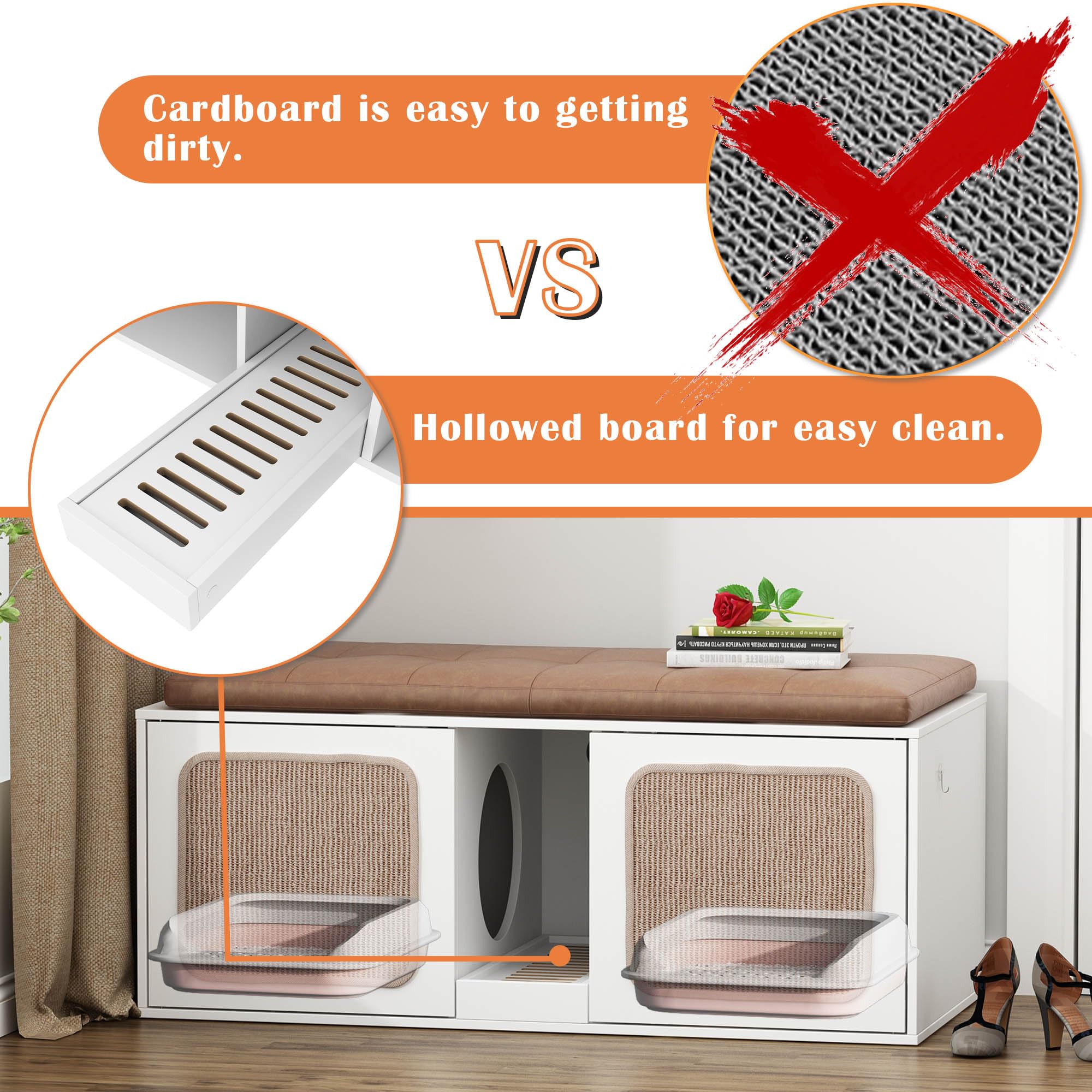 Lovinouse Cat Litter Box Enclosure For 2 Cats, Modern Wood Stackable Large Cat Washroom Storage Cabinet Bench End Table Furnitur